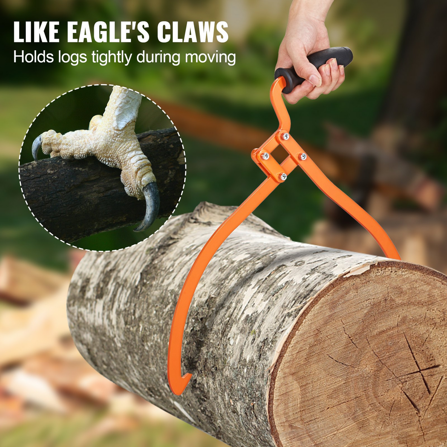 VEVOR Log Tongs, 20 inch 2 Claw Logging Skidding Tongs Non-Slip Grip, Steel Hand Log Grapple with 110 lbs Loading Capacity, Log Lifting, Handling, Dragging & Carrying Tool