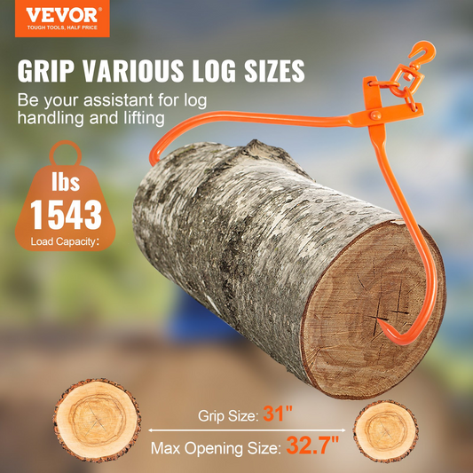 VEVOR Log Skidding Tongs, 32 inch 2 Claw Log Lifting Tongs, Heavy Duty Rotating Steel Lumber Skidding Tongs, 1543 lbs/700 kg Loading Capacity, Log Lifting, Handling, Dragging & Carrying Tool