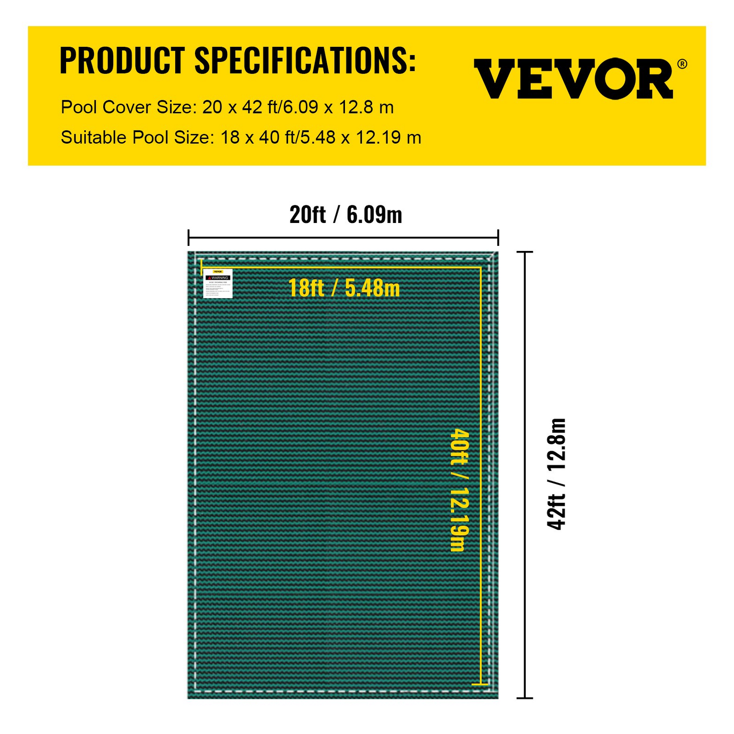 VEVOR Inground Pool Safety Cover, 20 ft x 42 ft Rectangular Winter Pool Cover, Triple Stitched, High Strength Mesh PP Material with Good Rain Permeability, Installation Hardware Included, Green