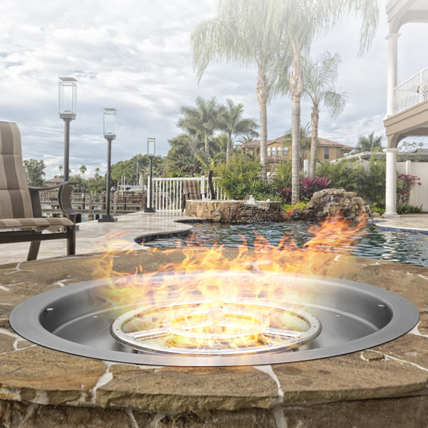 VEVOR 19 inch Round Drop-in Fire Pit Pan, Stainless Steel Fire Pit Burner, Natural & Propane Gas Fire Pan 92,000 BTU with Lid, for Indoor or Outdoor Use