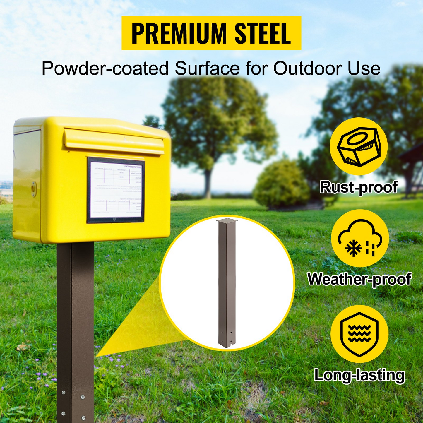 VEVOR Mailbox Post, 43" High Mailbox Stand, Bronze Powder-Coated Mail Box Post Kit, Q235 Steel Post Stand Surface Mount Post for Sidewalk and Street Curbside, Universal Mail Post for Outdoor Mailbox