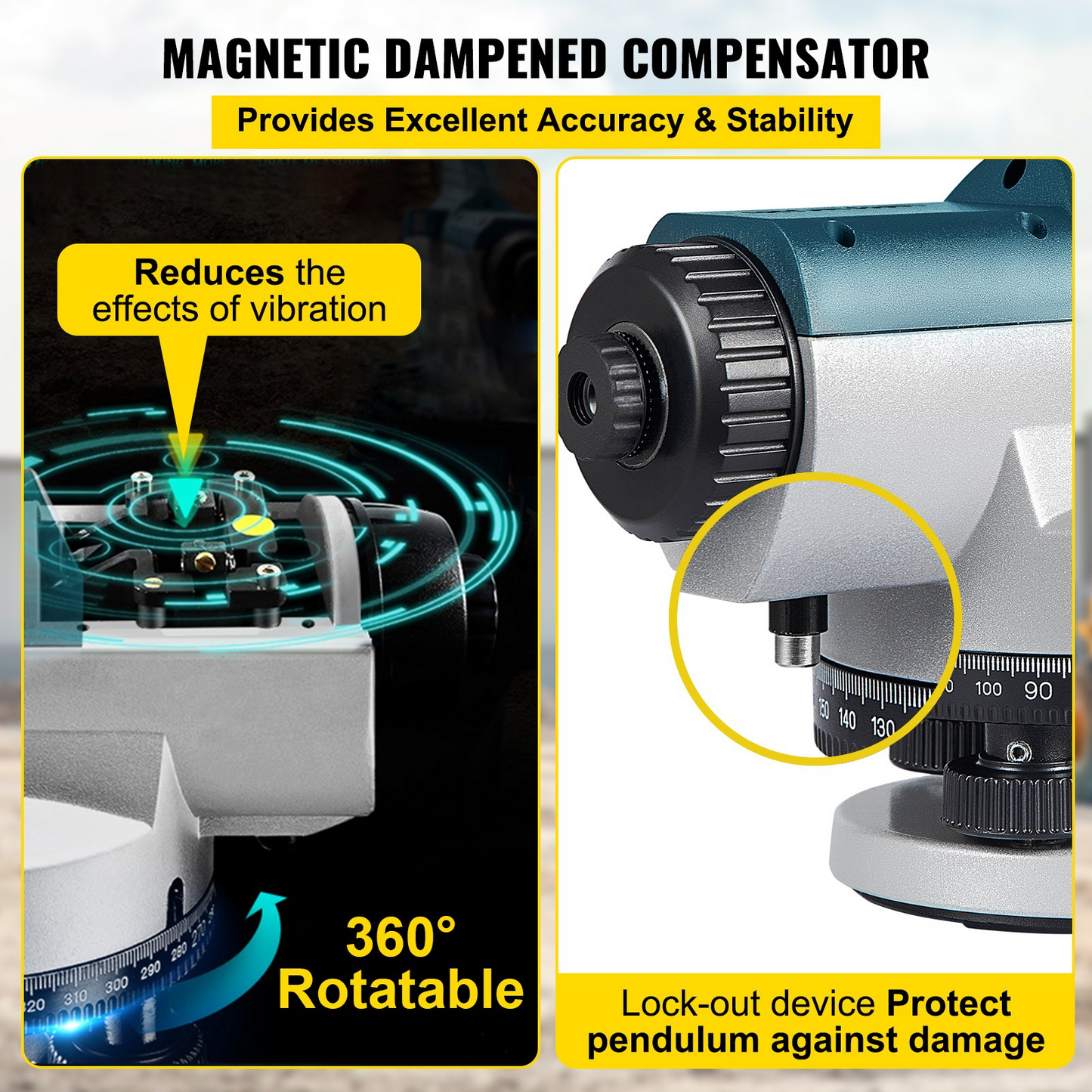 VEVOR Automatic Optical Level 24X Optical Auto Level Kit High Precision Height/Distance/Angle Level Measure Builders Level with Magnetic Dampened Compensator and Transport Lock, IP54 Waterproof