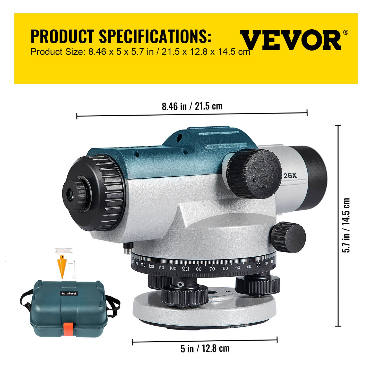 VEVOR Automatic Optical Level 26X Optical Auto Level Kit High Precision Height/Distance/Angle Level Measure Builders Level with Magnetic Dampened Compensator and Transport Lock, IP54 Waterproof