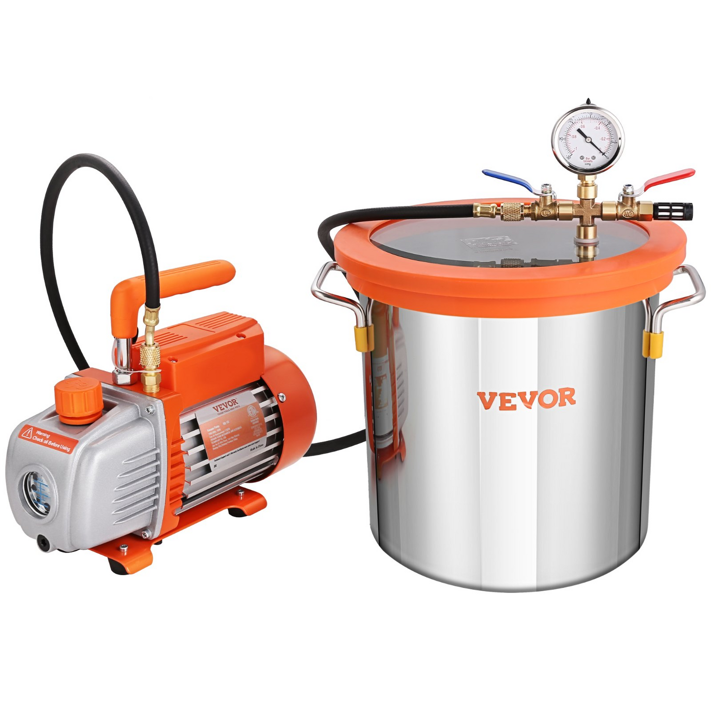 VEVOR 3 Gallon Vacuum Chamber and 3.5 CFM Pump Kit, Tempered Glass Lid Vacuum Degassing Chamber Kit, Single Stage Vacuum Pump with 250 ml Oil Bottle, for Stabilizing Wood, Degassing Silicones, Epoxies