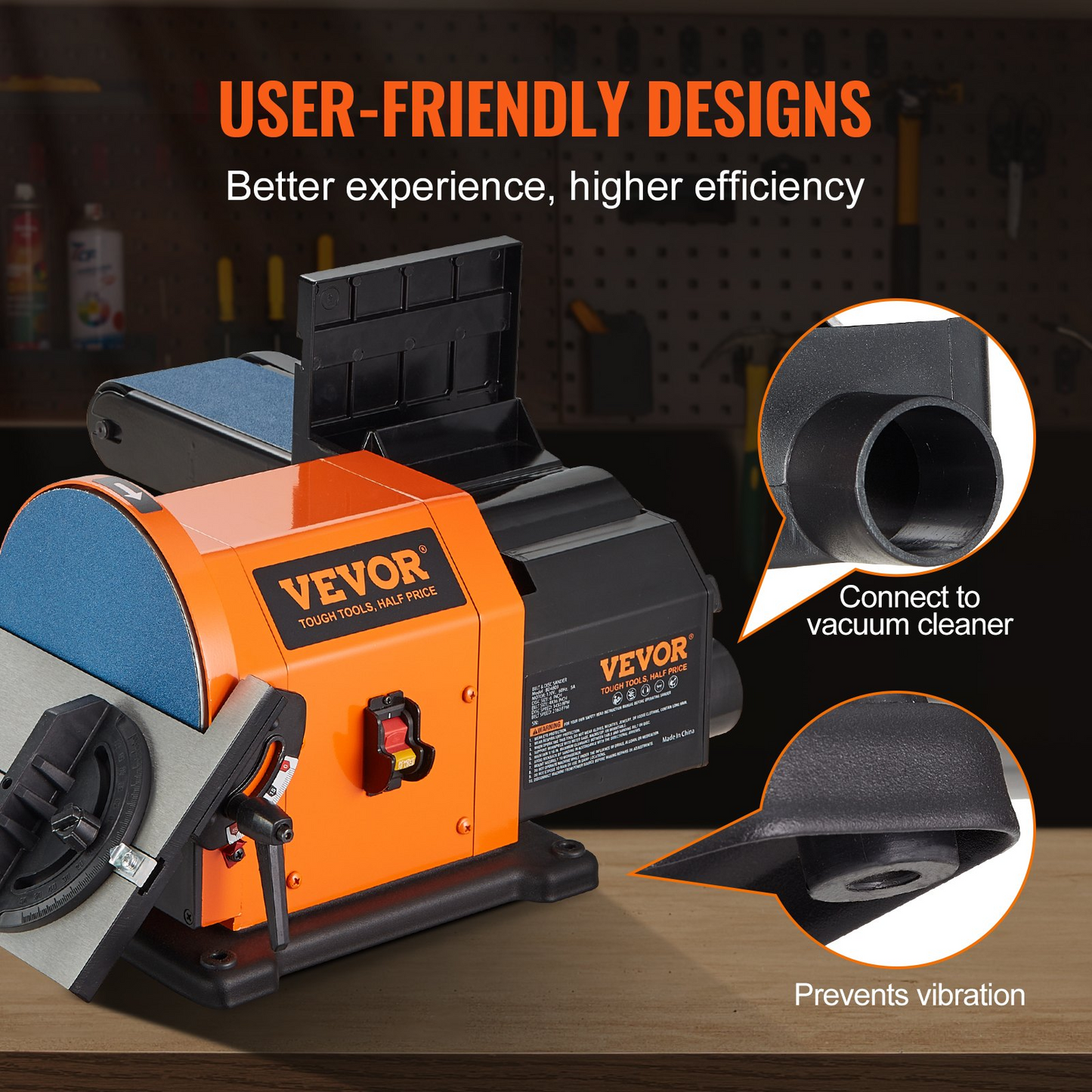 VEVOR Professional Belt Sander, 6" Disc Sander and 4 x 36 in. Belt Sander with 5A Induction Motor Cast Aluminum Worktable for Woodworking, Metalworking