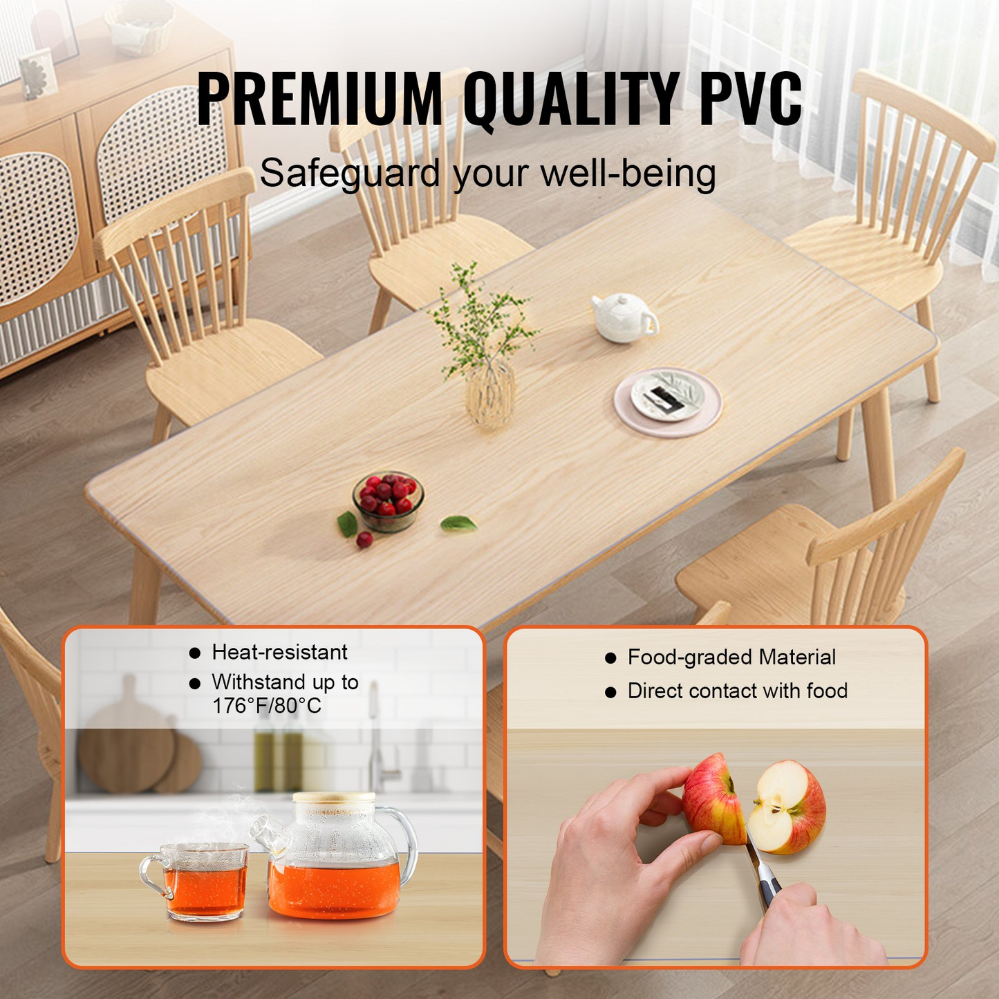 VEVOR Clear Table Cover Protector, 18" x 48"/ 460 x 1232 mm Table Cover, 1.5 mm Thick PVC Plastic Tablecloth, Waterproof Desktop Protector for Writing Desk, Coffee Table, Dining Room Table