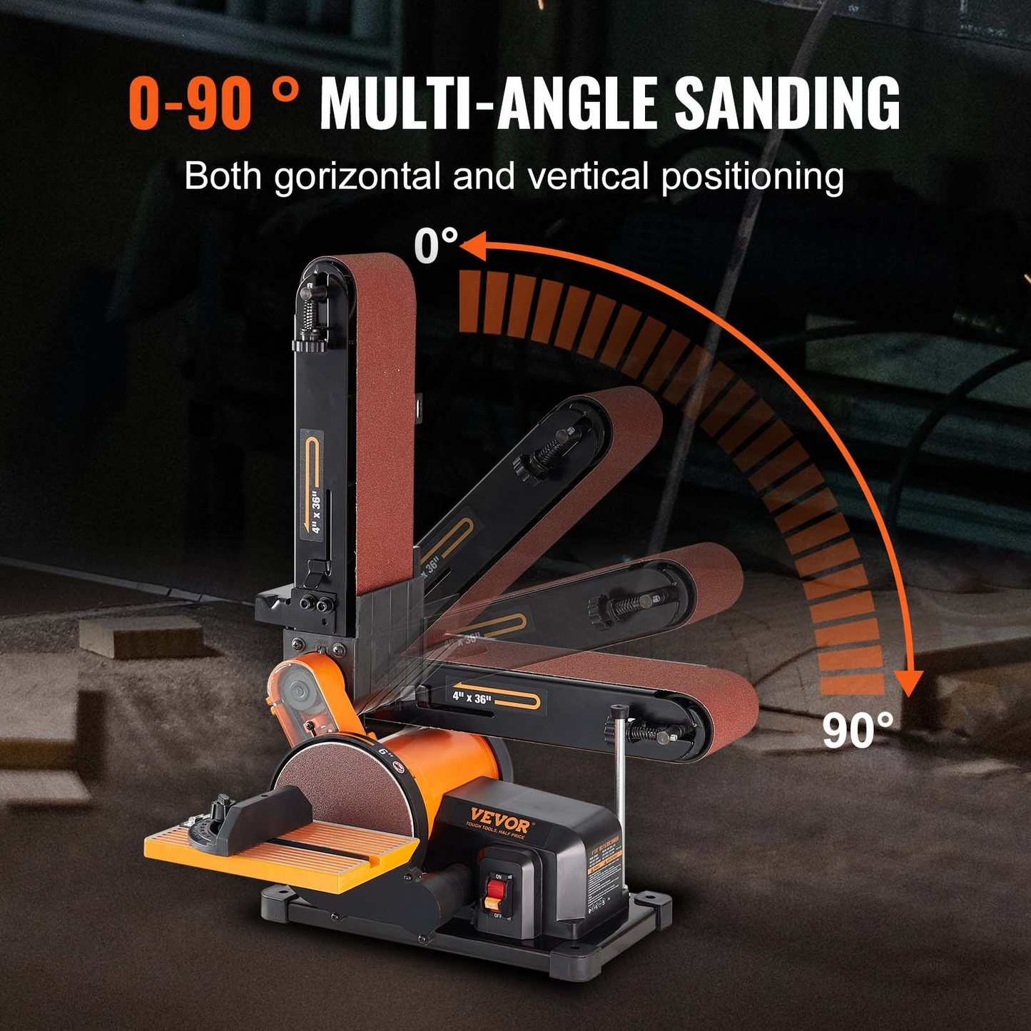 VEVOR Belt Disc Sander Combo, 6" Disc Sander and 4"x36" Belt Sander with 4.3A Induction Motor 3570RPM, Bench Sander & 0-90° Tiltable Belt and 0-45° Adjustable Cast Aluminum Worktable for Woodworking