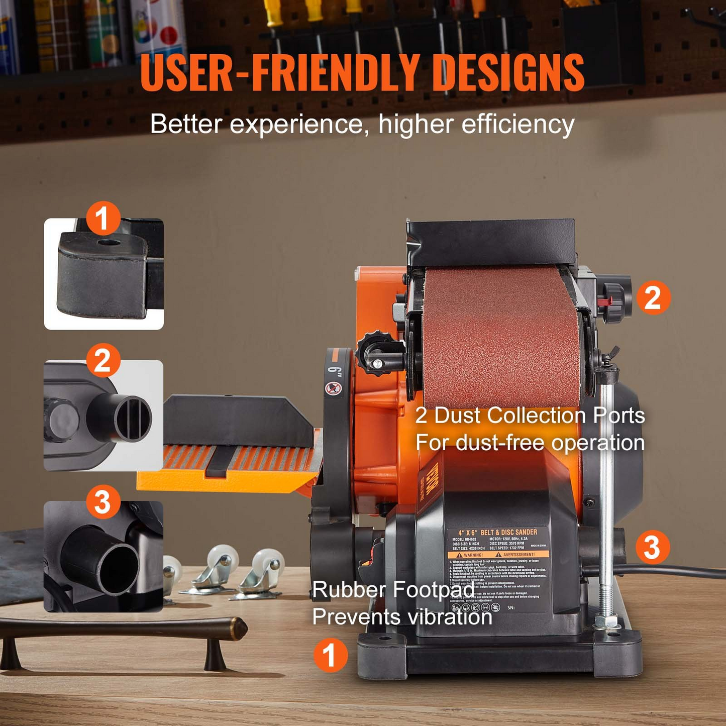 VEVOR Belt Disc Sander Combo, 6" Disc Sander and 4"x36" Belt Sander with 4.3A Induction Motor 3570RPM, Bench Sander & 0-90° Tiltable Belt and 0-45° Adjustable Cast Aluminum Worktable for Woodworking