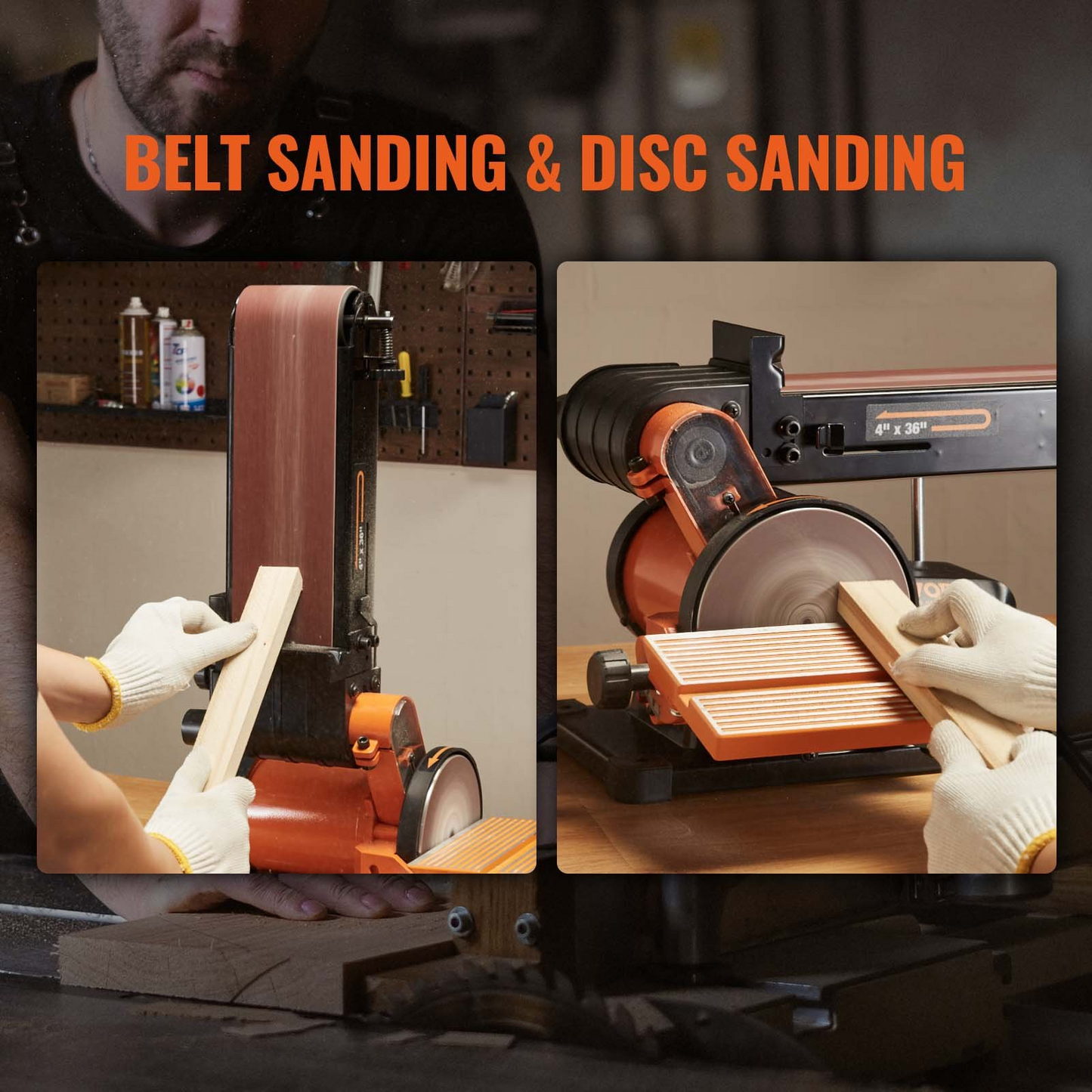 VEVOR Belt Disc Sander Combo, 6" Disc Sander and 4"x36" Belt Sander with 4.3A Induction Motor 3570RPM, Bench Sander & 0-90° Tiltable Belt and 0-45° Adjustable Cast Aluminum Worktable for Woodworking