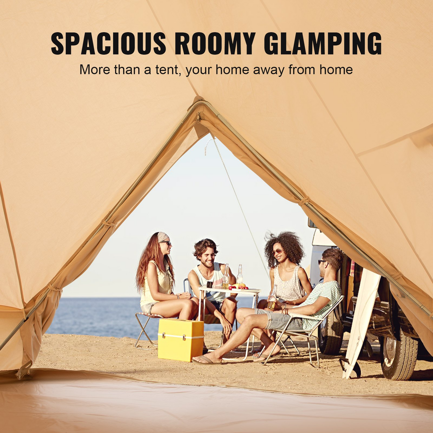 VEVOR 3-5 Person Canvas Glamping Bell Tent, Breathable Waterproof Yurt Tent with Stove Jack and Detachable Side Wall for Family Camping, 10'x 10'x98"(Diameter 3M)