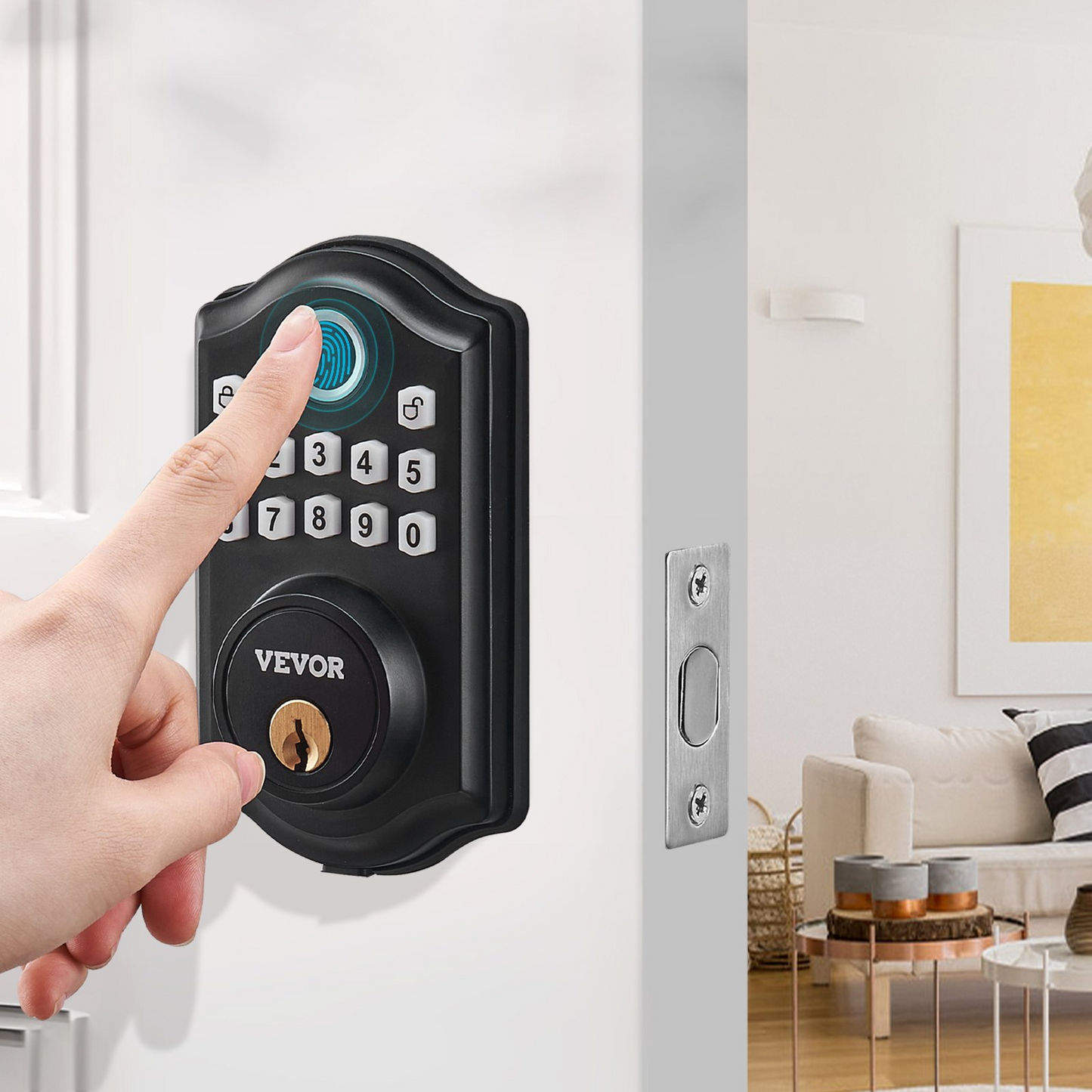 VEVOR Fingerprint Door Lock, Keyless Entry Door Lock with Fingerprint/Keypad Code/Key, Auto Lock, Anti-Peeking Password, IP 63 Rating for Front Door, Electronic Keypad Deadbolt with 300 Users