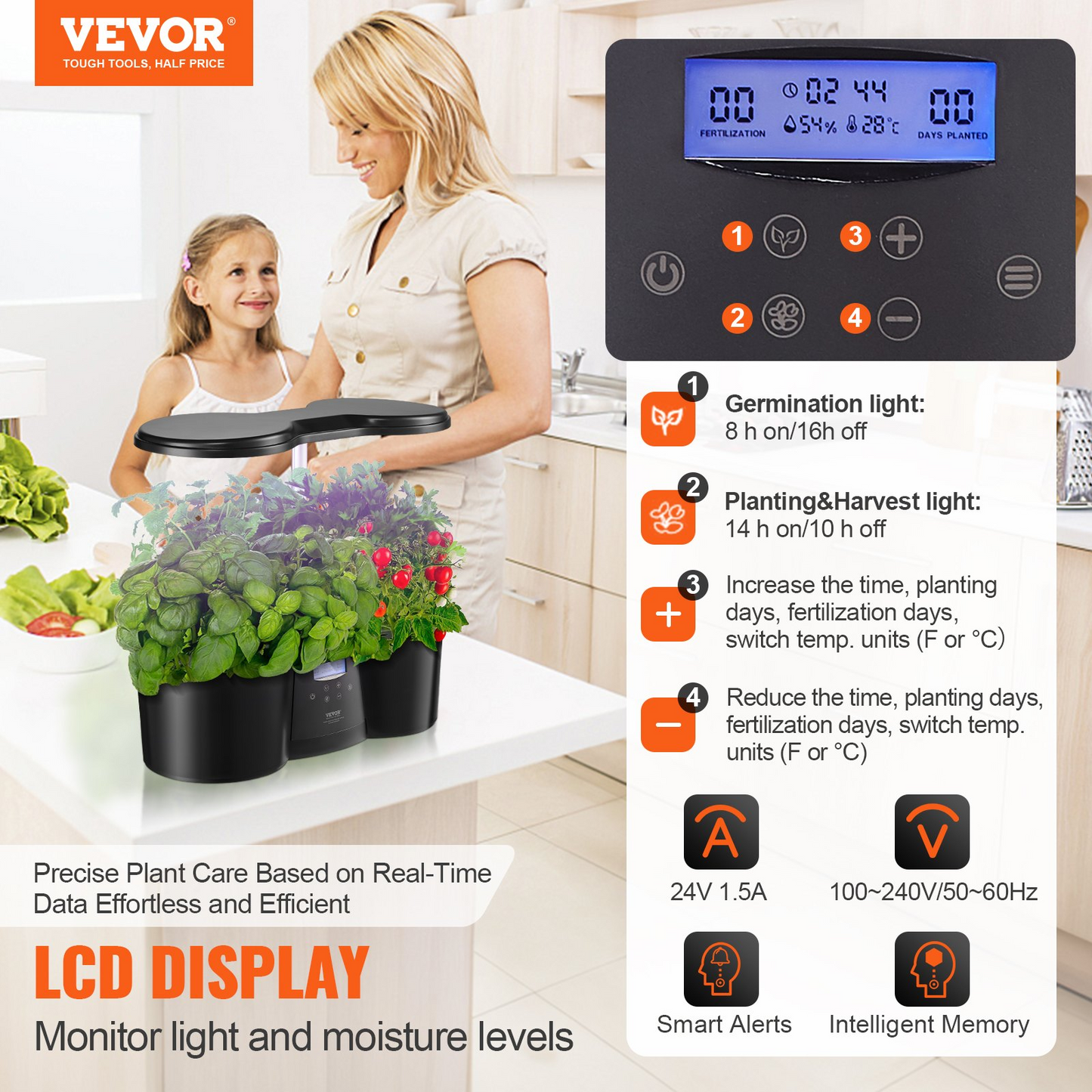 VEVOR Hydroponics Growing System, 12 Pods Indoor Growing System, Indoor Herb Garden with Full-Spectrum LED Grow Light, Indoor Gardening System Height Adjustable, 4.2L Water Tank, Auto Timer