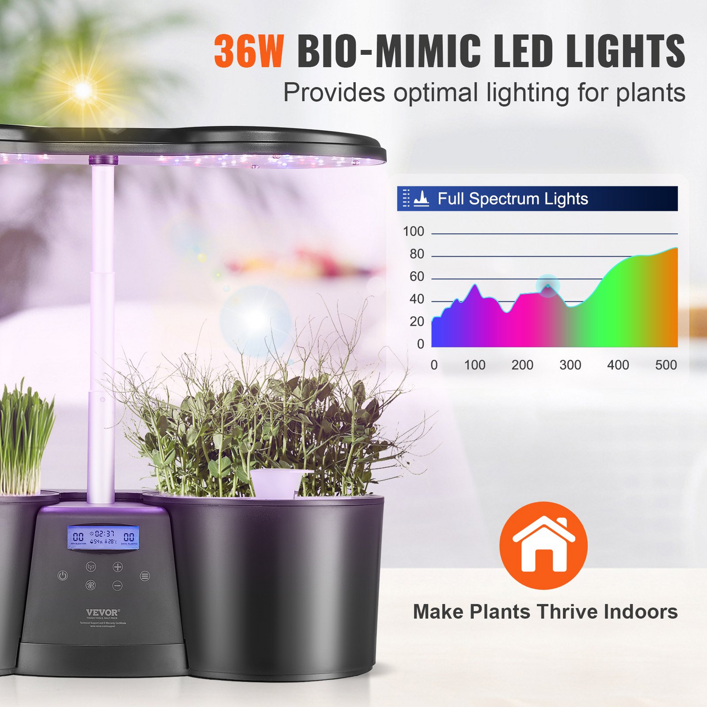 VEVOR Hydroponics Growing System, 12 Pods Indoor Growing System, Indoor Herb Garden with Full-Spectrum LED Grow Light, Indoor Gardening System Height Adjustable, 4.2L Water Tank, Auto Timer