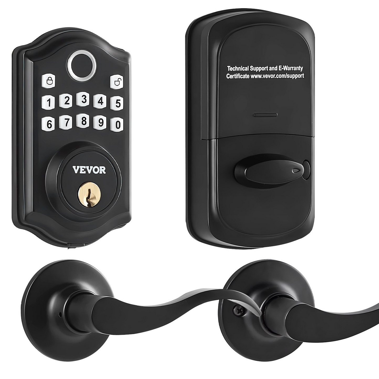 VEVOR Fingerprint Door Lock with 2 Level Handles, Keyless Entry Door Lock with Fingerprint/Keypad Code/Key, Auto Lock, Electronic Keypad Deadbolt with 300 Users, Anti-Peeking Password, for Front Door