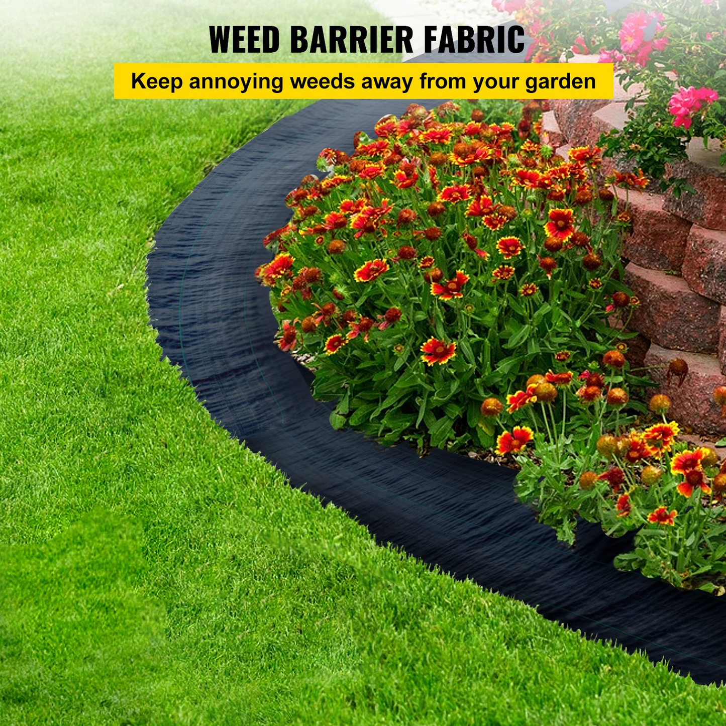 VEVOR 6FTx300FT Premium Weed Barrier Fabric Heavy Duty 3.2OZ, Woven Weed Control Fabric, High Permeability Good for Flower Bed, Geotextile Fabric for Underlayment, Polyethylene Ground Cover