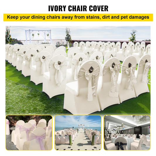 VEVOR Stretch Spandex Folding Chair Covers, Universal Fitted Chair Cover, Removable Washable Protective Slipcovers, for Wedding, Holiday, Banquet, Party, Celebration, Dining (100PCS Ivory White)