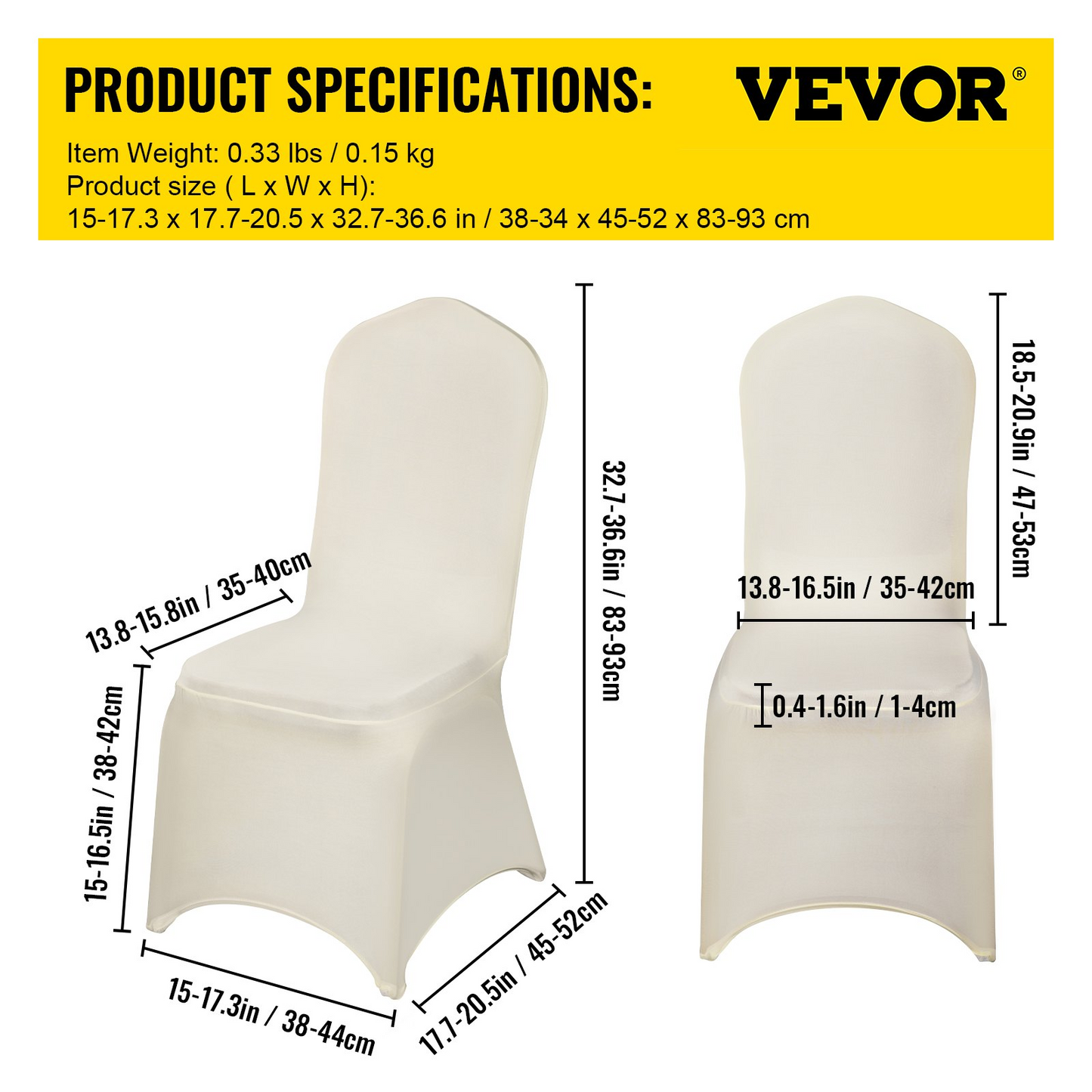 VEVOR Stretch Spandex Folding Chair Covers, Universal Fitted Chair Cover, Removable Washable Protective Slipcovers, for Wedding, Holiday, Banquet, Party, Celebration, Dining (100PCS Ivory White)