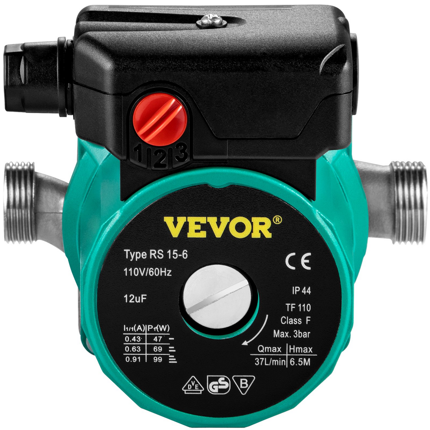 VEVOR Hot Water Recirculating Pump, 93W 110V Water Circulator Pump, Automatic Start Circulating Pump NPT 3/4" w/Brass Fittings, Stainless Steel Head, 3 Speed Control for Electric Water Heater System