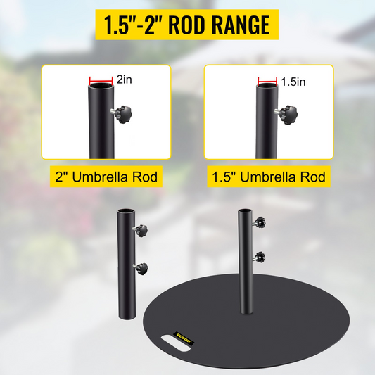 VEVOR Umbrella Base, 27" Round Umbrella Base, 39lbs Umbrella's Holder Stand, Cast Iron Umbrella Base for 1.5-1.875" Umbrella Pole Market Umbrella Base with 14" Height Pipe for Yard/Garden/Deck