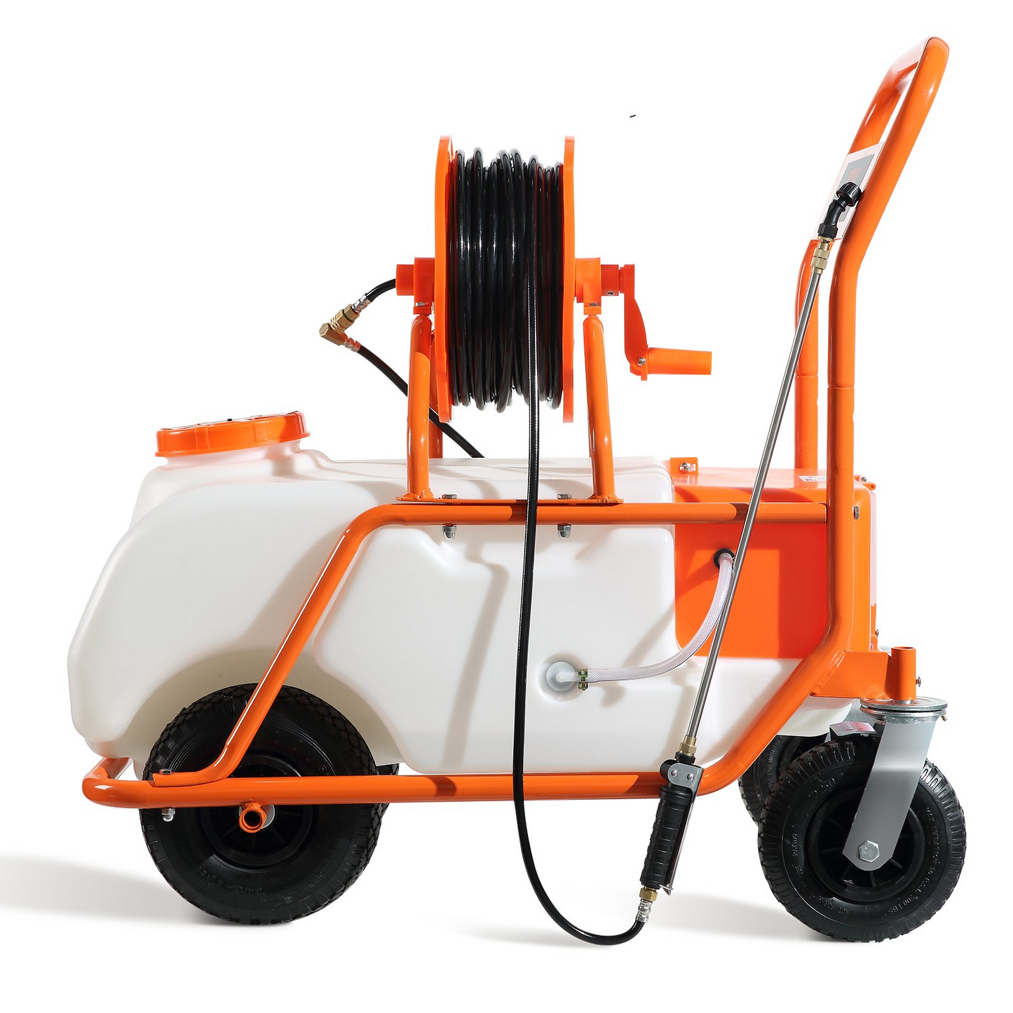 VEVOR Battery Powered Lawn Sprayer on Wheel, 0-90 PSI Adjustable Pressure, 15 Gallon Tank, Cart Sprayer with 8 Nozzles and 2 Wands, 12V 12Ah Battery, Wide Mouth Lid for Weeding, Spraying