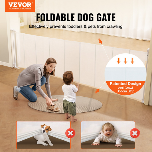 VEVOR Retractable Baby Gate, 34.2" Tall Mesh Baby Gate, Extends up to 116.1" Wide Retractable Gate for Kids or Pets, Retractable Dog Gates for Indoor Stairs, Doorways, Hallways, Playrooms, White