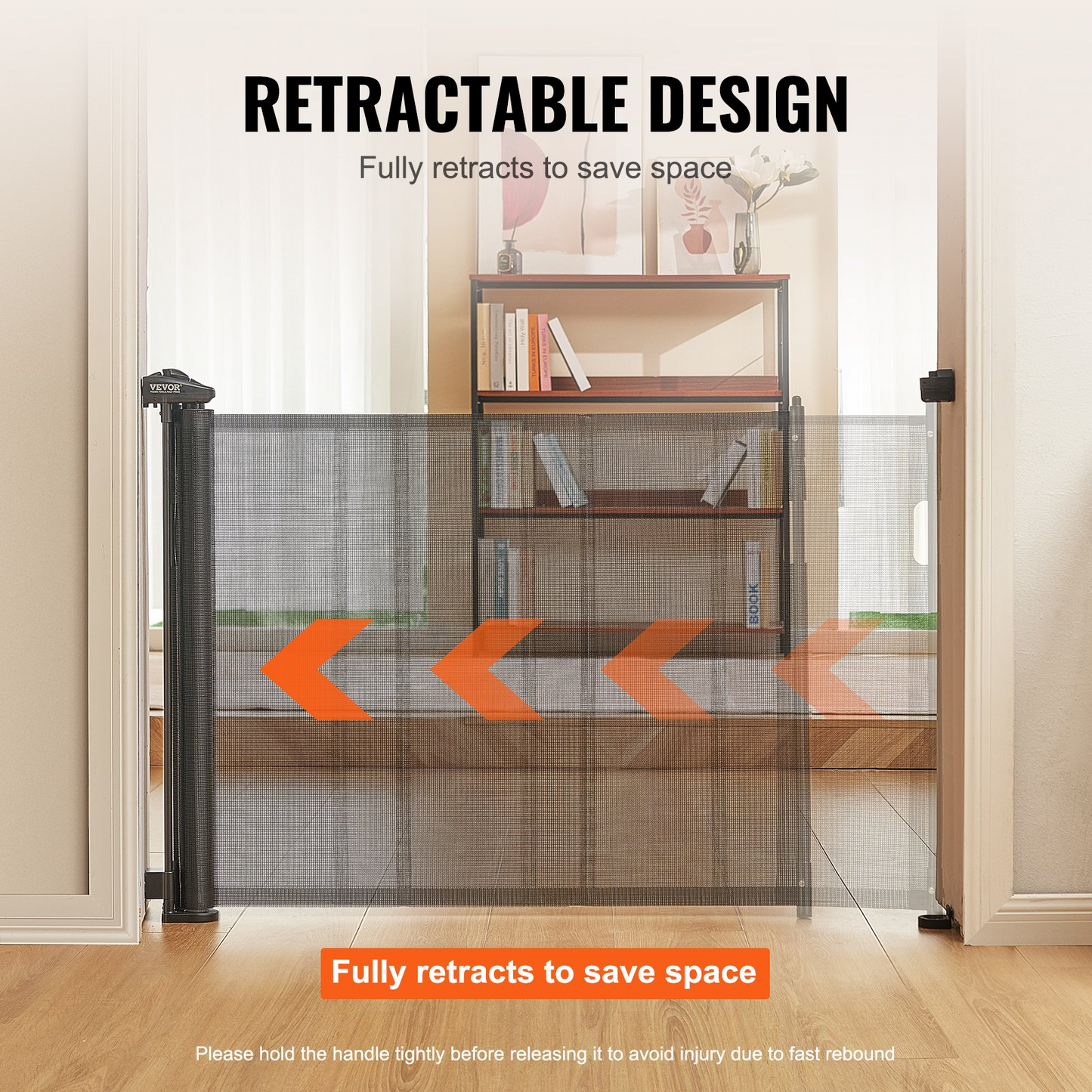 VEVOR Retractable Baby Gate, 34.2" Tall Mesh Baby Gate, Extends up to 60" Wide Retractable Gate for Kids or Pets, Retractable Dog Gates for Indoor Stairs, Doorways, Hallways, Playrooms, Black