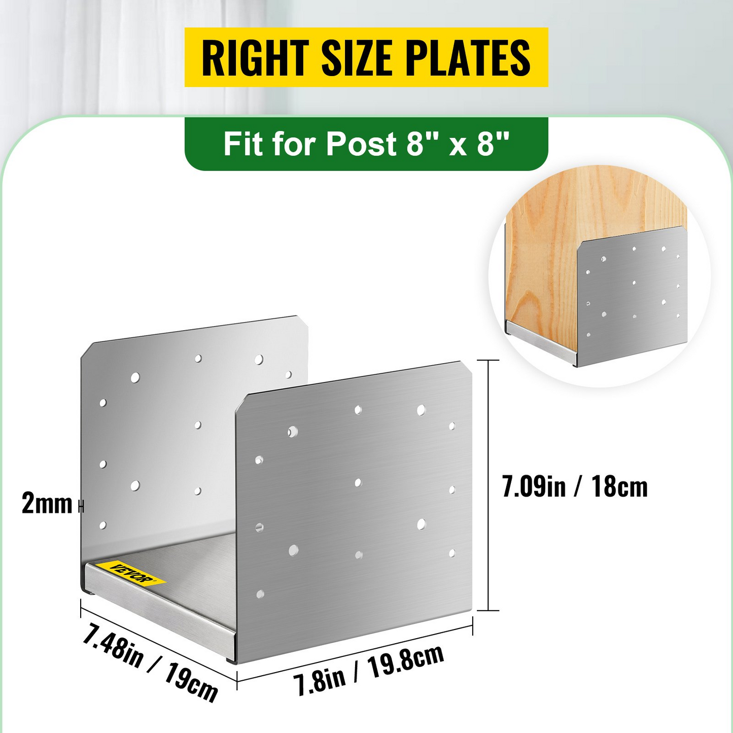 VEVOR Standoff Post Base 8 x 8"(Inner Size:7.8 x 7.48") 4 PCS Stainless Steel Adjustable Post Base Adjustable Post Anchor with Fiber Drawing Surface and Full Set of Accessories for Rough Size Lumber