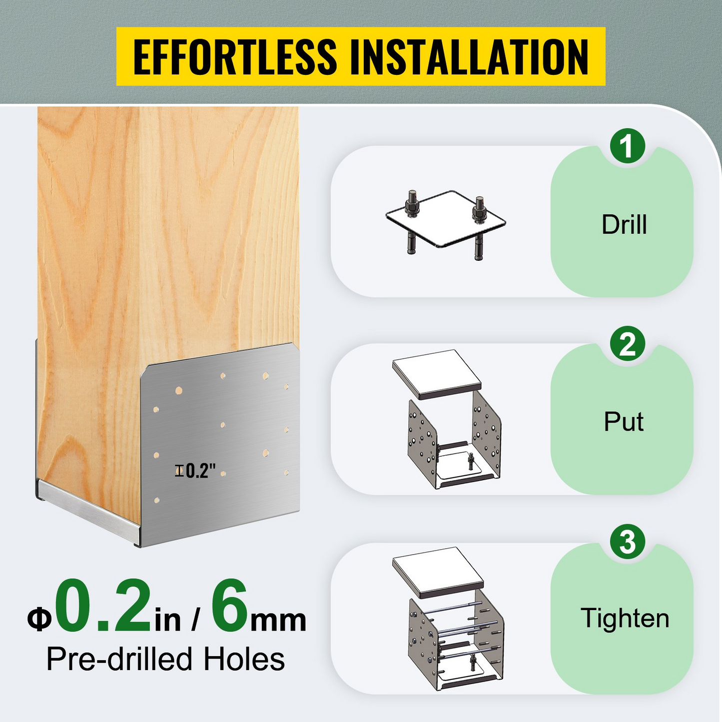 VEVOR Standoff Post Base 8 x 8"(Inner Size:7.8 x 7.48") 4 PCS Stainless Steel Adjustable Post Base Adjustable Post Anchor with Fiber Drawing Surface and Full Set of Accessories for Rough Size Lumber