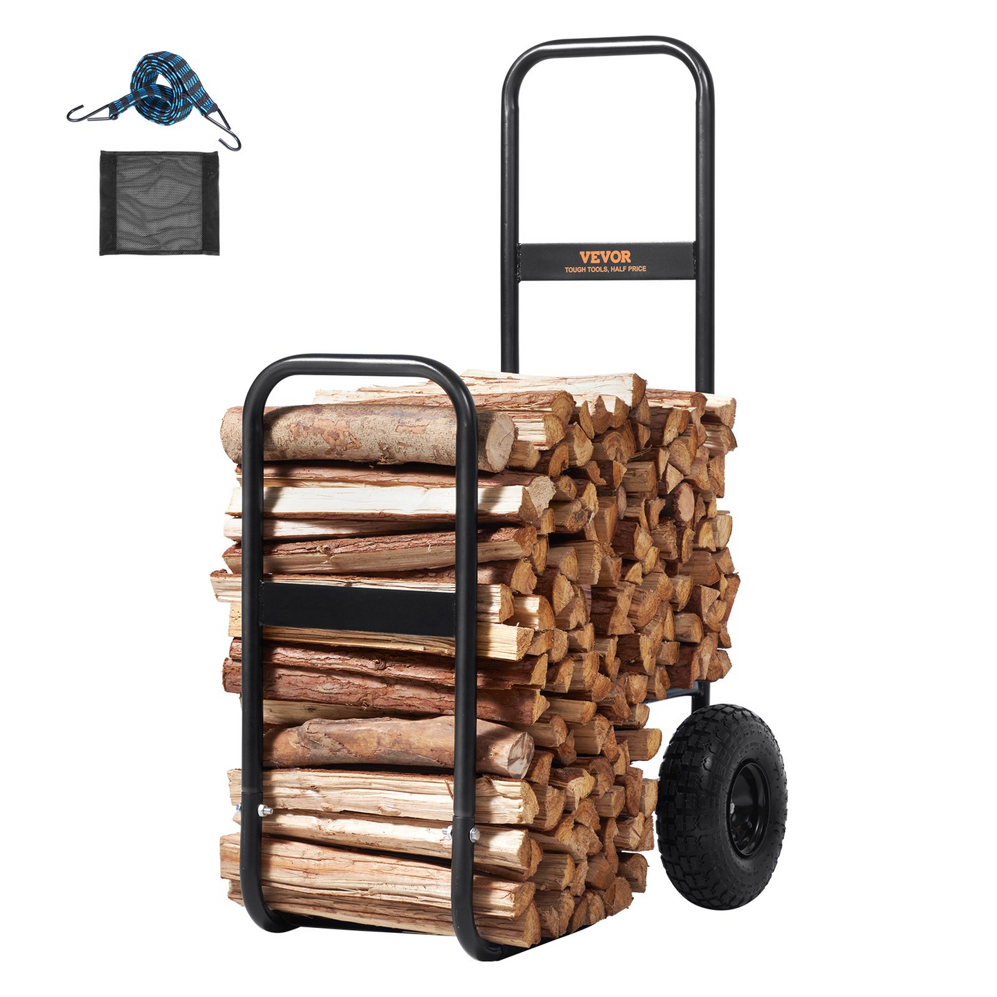 VEVOR Firewood Log Cart, 250 lbs Load Capacity, Outdoor and Indoor Wood Rack Storage Mover with Pneumatic Rubber Wheels, Heavy Duty Steel Dolly Hauler, Firewood Carrier for Fireplace, Fire Pit, Black