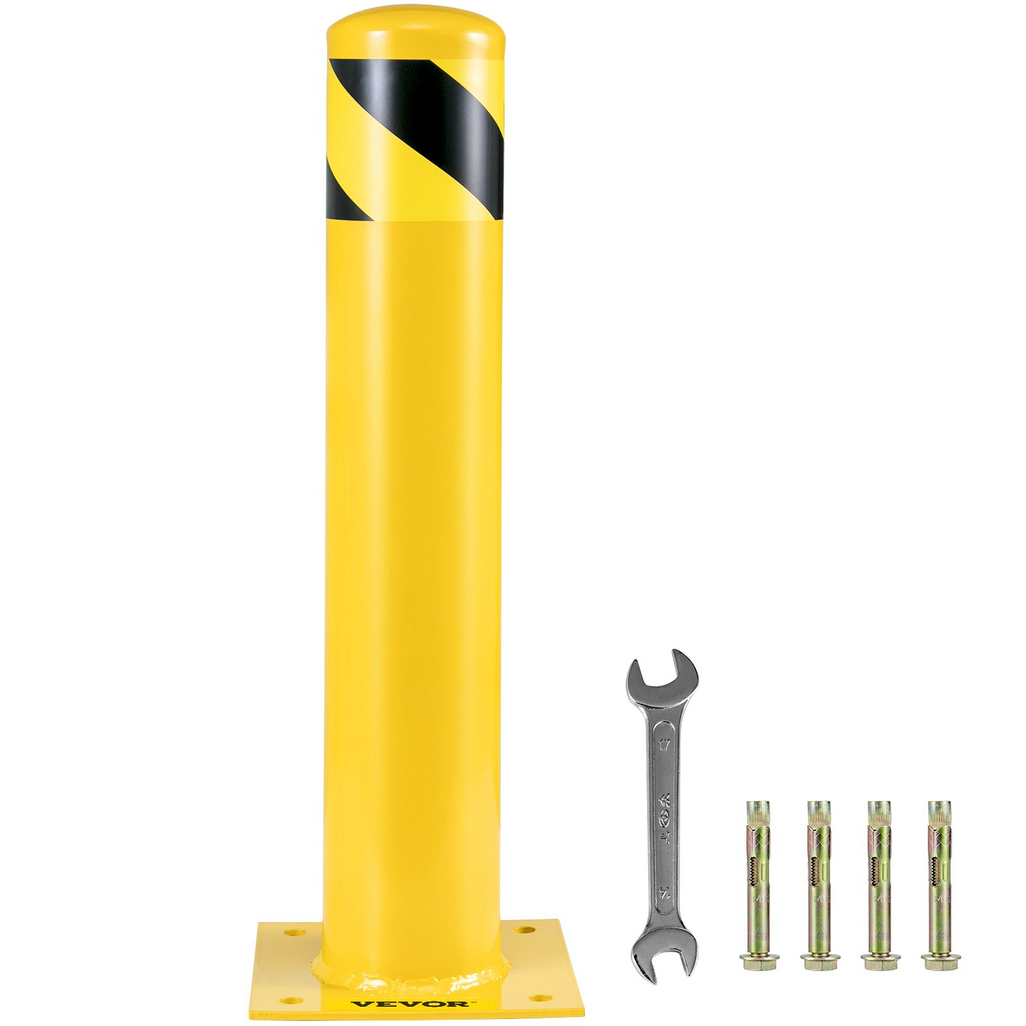 VEVOR Safety Bollard, 24"x5.5" Safety Barrier Bollard, 5-1/2" OD 24" Height Yellow Powder Coat Pipe Steel Safety Barrier with 4 Free Anchor Bolts for Traffic-Sensitive Area