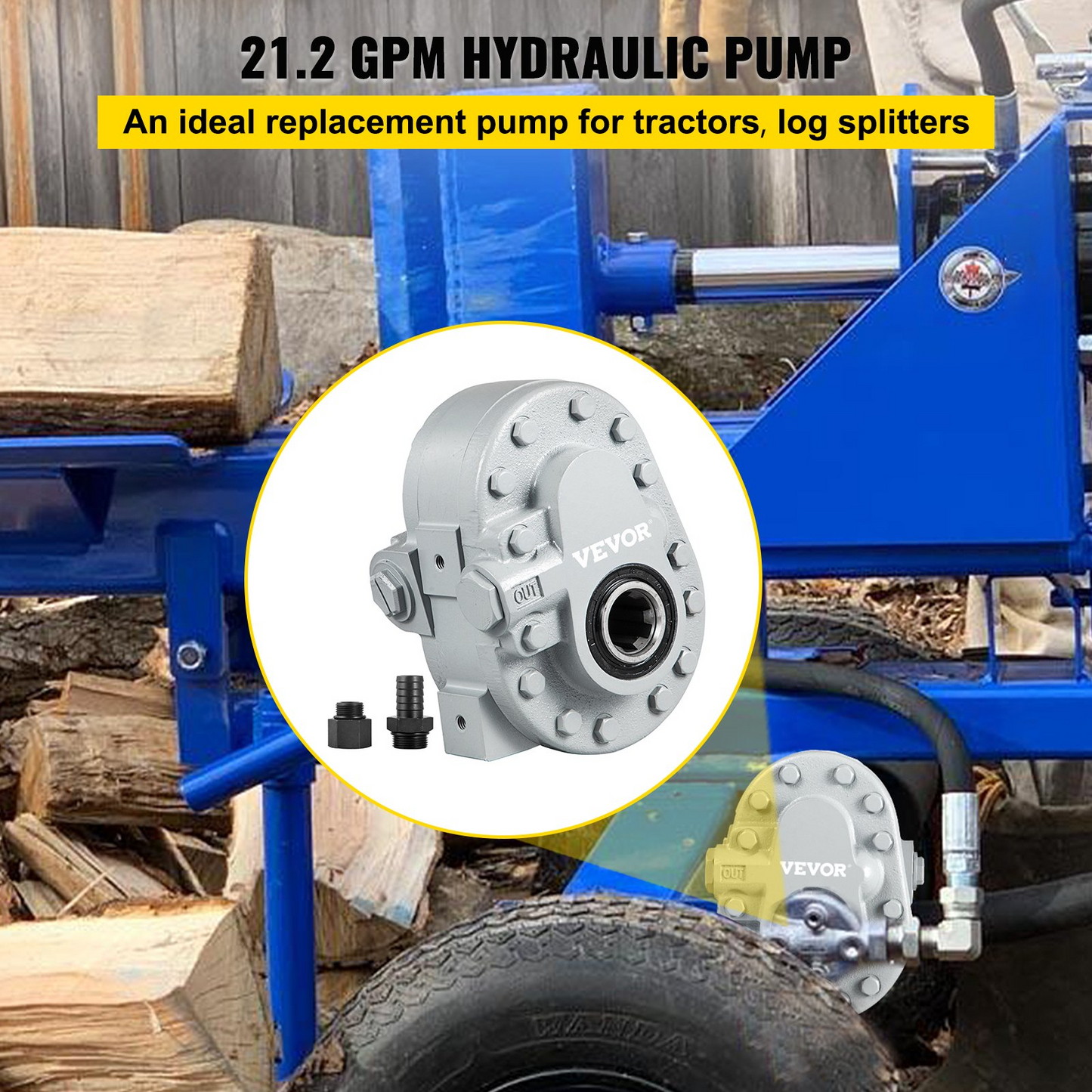 VEVOR Hydraulic Pump 21.2GPM Hydraulic Motor 540RPM Log Splitter 2250PSI Hydraulic Splitter SAE 12 Outlet Port Hydraulic Pump for Log Splitter for Truck Tailgate Lift,Scissor Lift, Dump Trailer