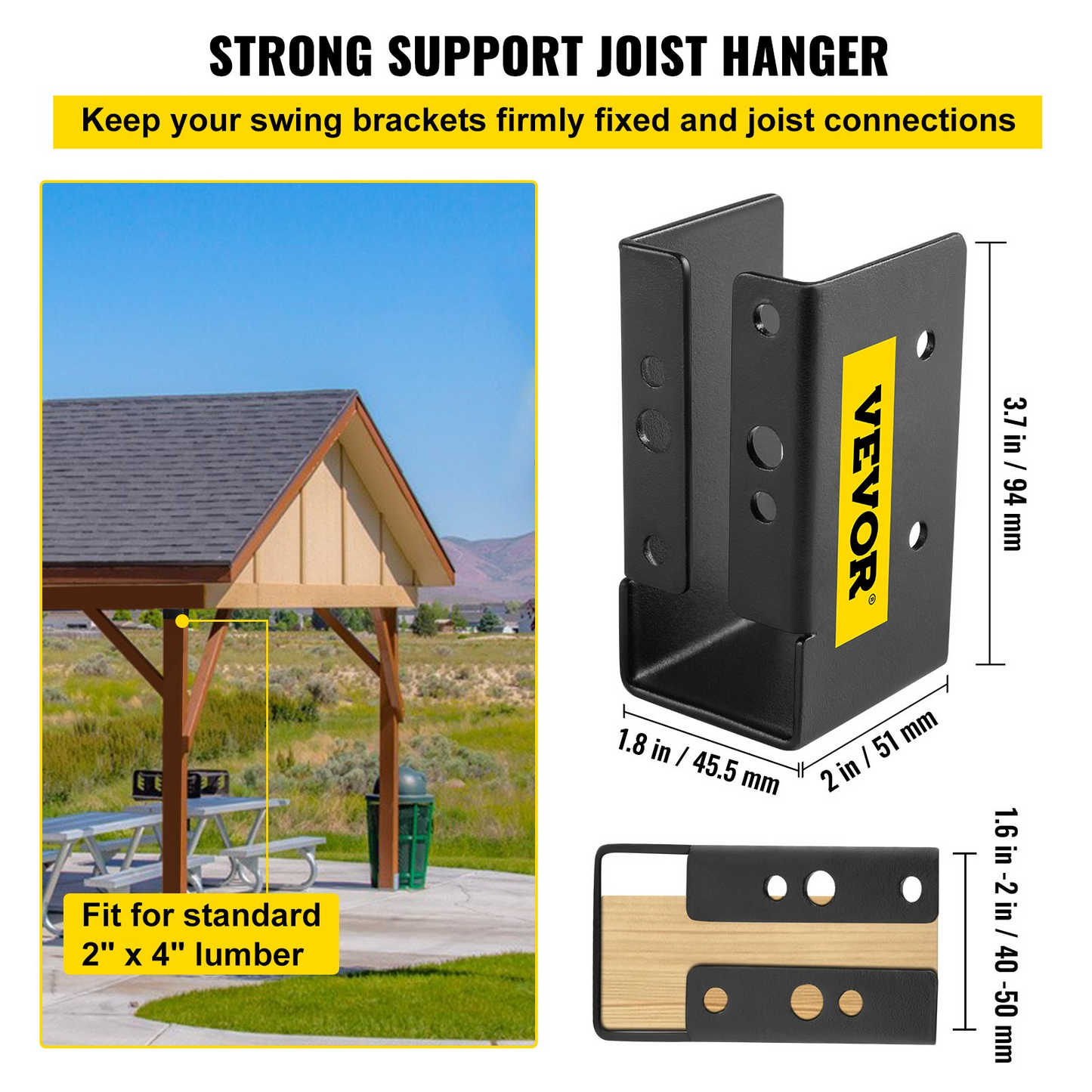 VEVOR Concealed Joist Hanger, 2"x4" Outdoor Accent Concealed-Flange, Pack of 24 Concealed Joist Bracket, Q235 Steel Plate Powder-Coated Concealed Face Mount Joist Hanger for 2"x4" Beam Swing, 3.7"