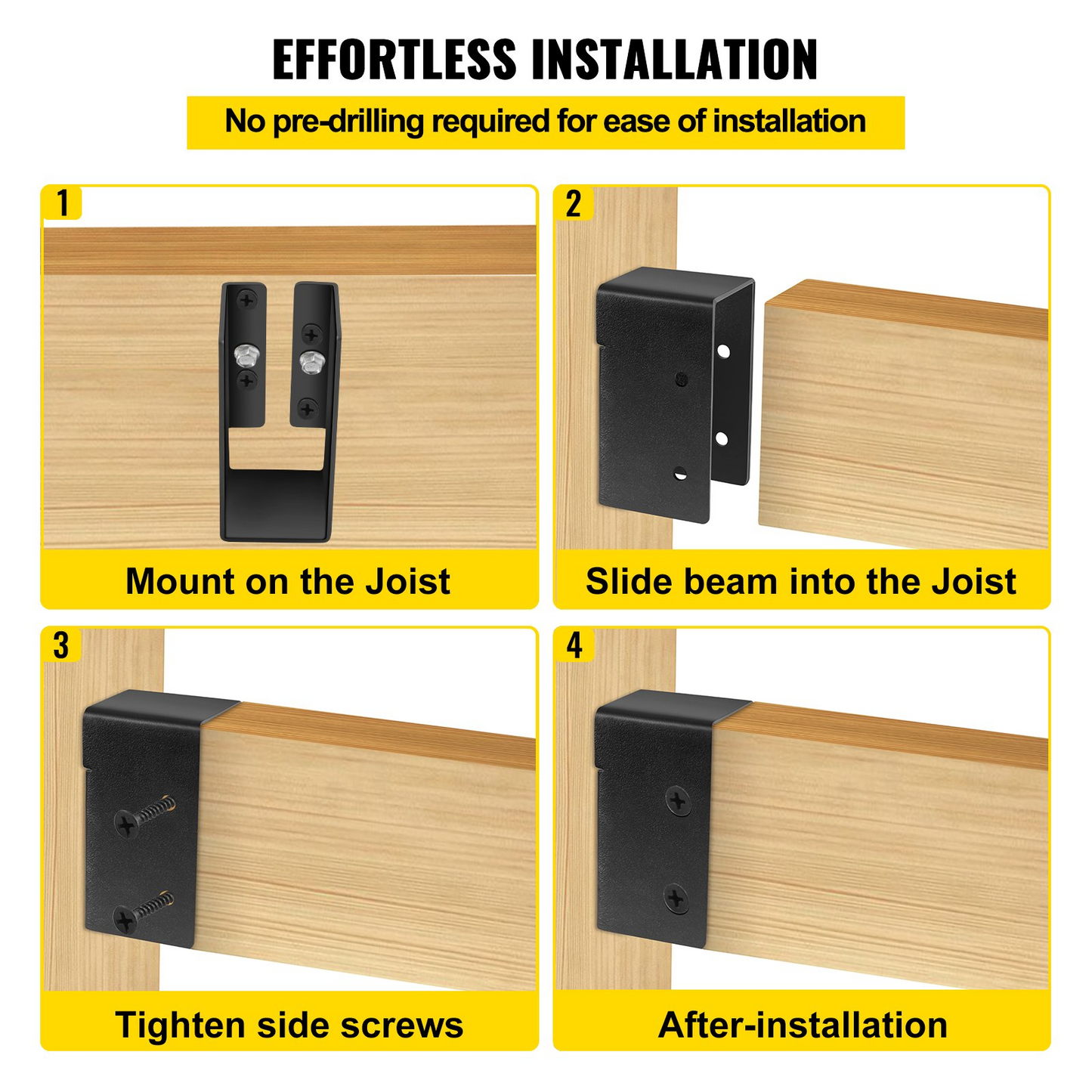 VEVOR Concealed Joist Hanger, 2"x4" Outdoor Accent Concealed-Flange, Pack of 24 Concealed Joist Bracket, Q235 Steel Plate Powder-Coated Concealed Face Mount Joist Hanger for 2"x4" Beam Swing, 3.7"