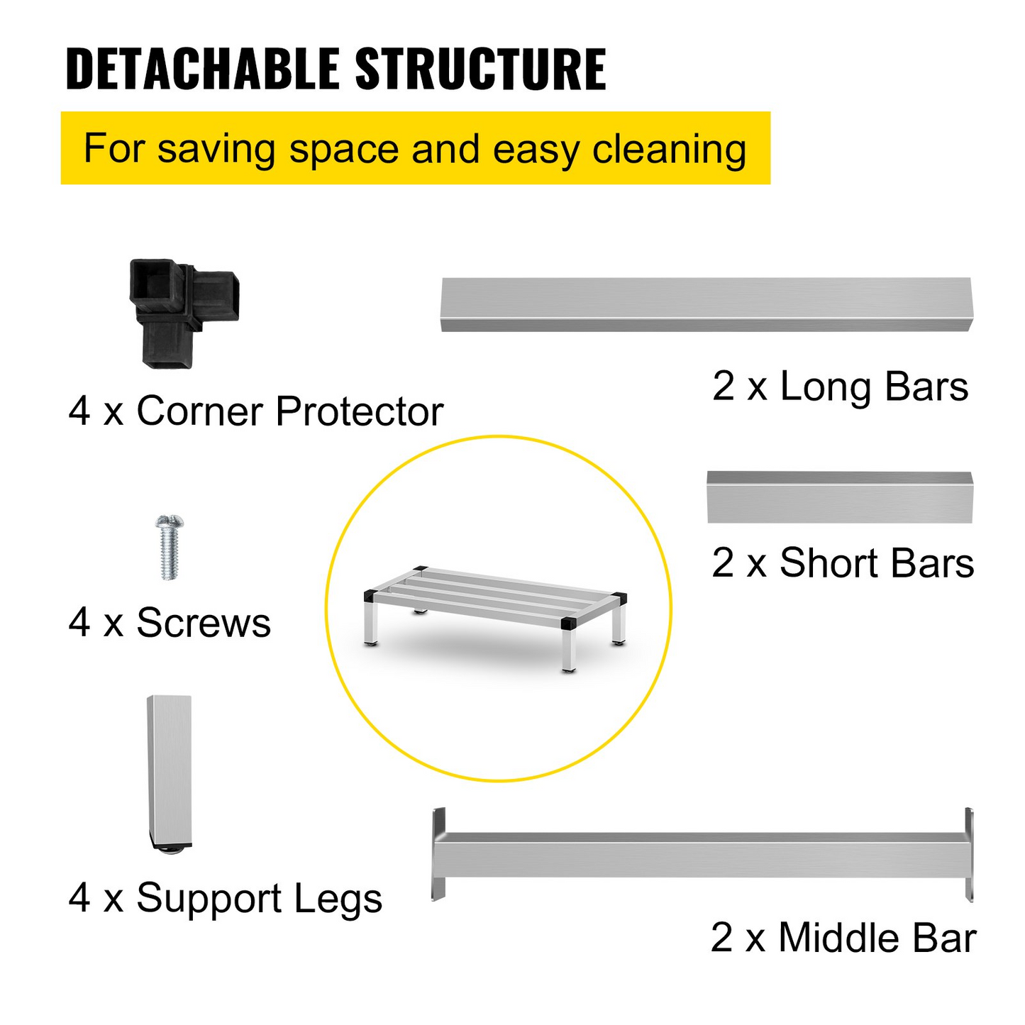 VEVOR Aluminum Dunnage Rack, 48'' x 20'' Commercial Floor Food Shelf, 8'' Off The Floor, 1500lbs Capacity Aluminum Storage Rack, Commercial Food Service Storage in Restaurant, Kitchens, Shops