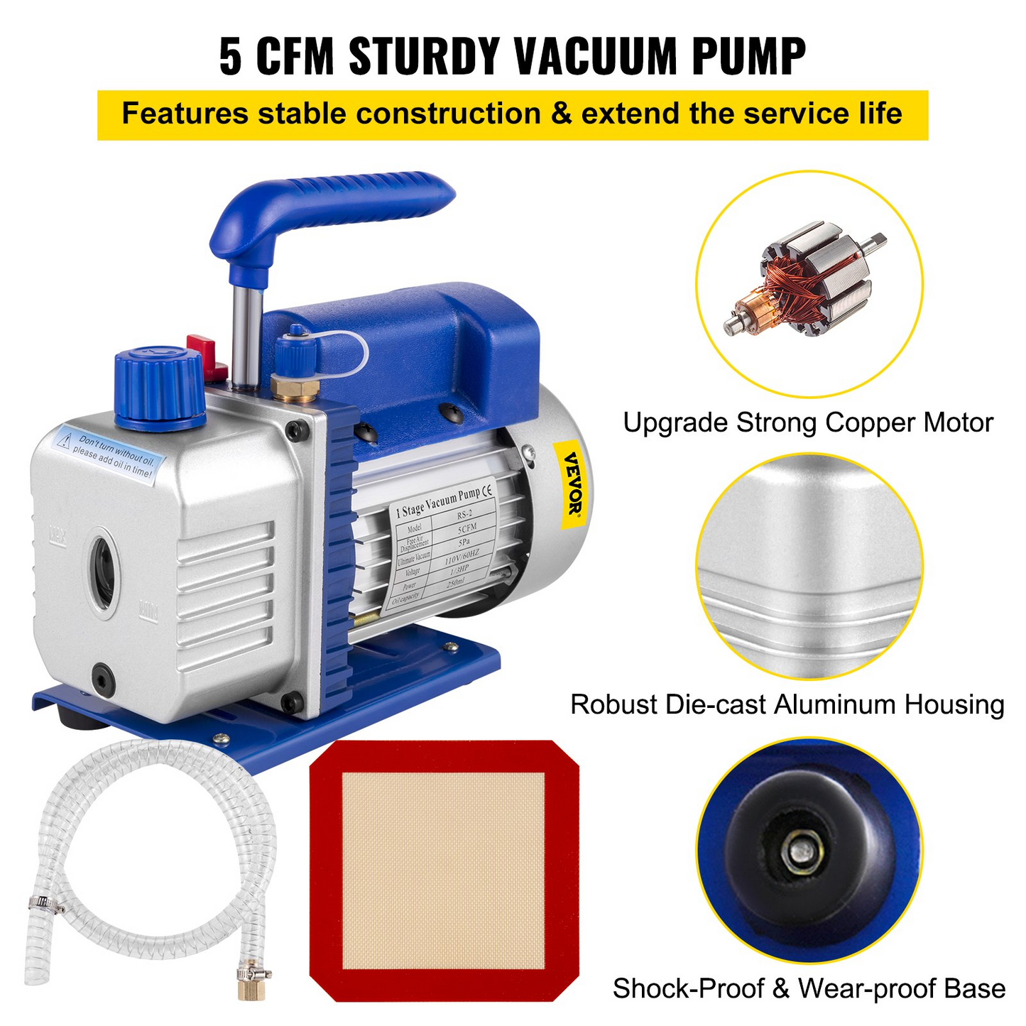 VEVOR 2 Gallon Vacuum Chamber With 5CFM Single-Pole Vacuum Pump, Acylic Lid Easy to Observe, Suitable For Silica and Resin, Not For Corrosive Chemicals