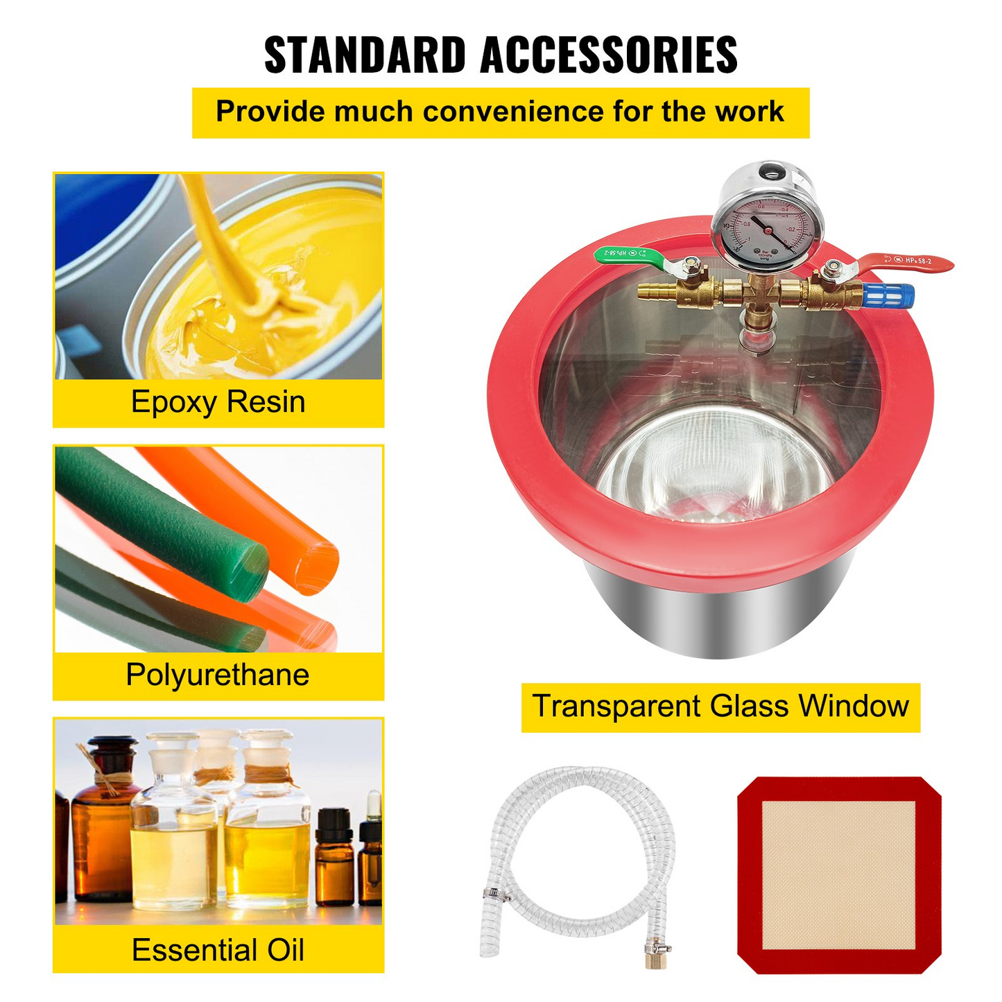 VEVOR 2 Gallon Vacuum Chamber With 5CFM Single-Pole Vacuum Pump, Acylic Lid Easy to Observe, Suitable For Silica and Resin, Not For Corrosive Chemicals