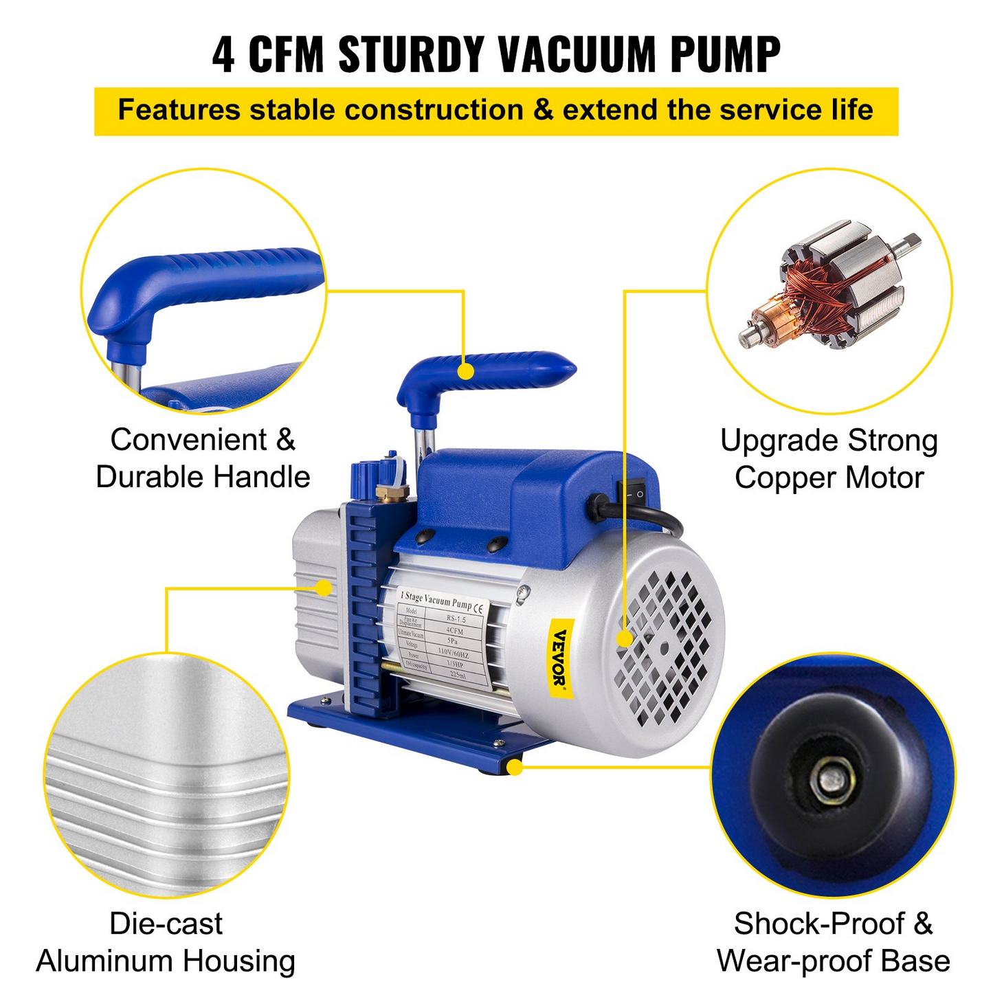 VEVOR Vacuum Pump 2 Gallon Vacuum Chamber Silicone Expoxy Degassing with 4CFM 1/3HP Single Stage Vacuum Pump