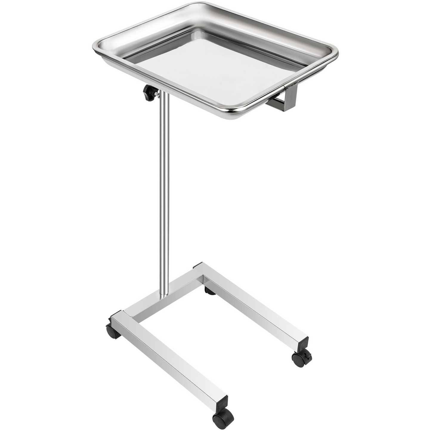 VEVOR Lab Cart Stainless Steel Mayo Tray Stand 18x14 Inch Trolley Mayo Stand Adjustable Height 32-51 Inch Instrument Tray w/Removable Tray & 4 Omnidirectional Wheels for Home Equipment Personal Care