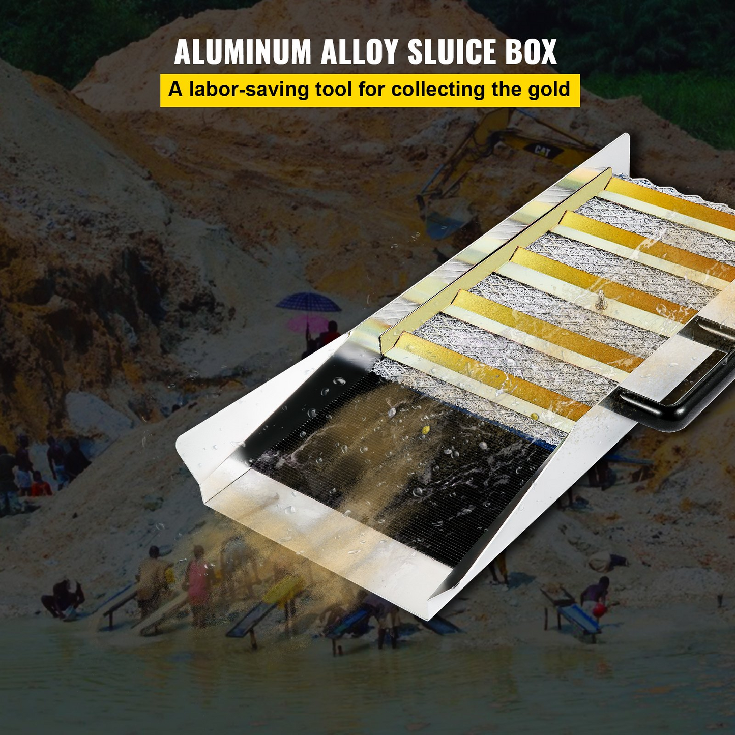 VEVOR Aluminum Alloy Sluice Box, Compact 24" Mini Sluice Boxes for Gold, Lightweight Gold Sluice Equipment, Portable Sluice Boxes w/Miner's Moss, River, Creek, Gold Panning, Prospecting, Dredging