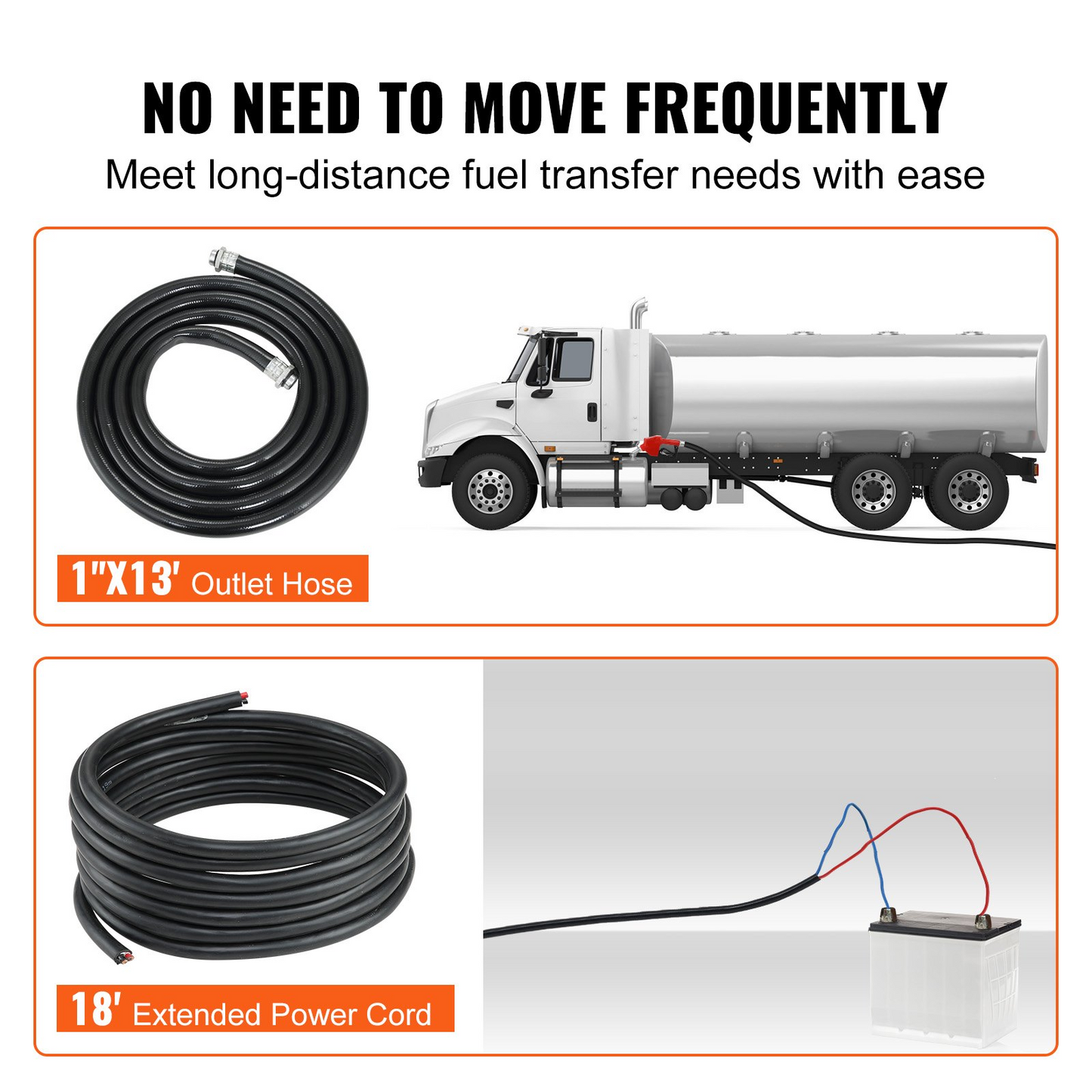 VEVOR Fuel Transfer Pump, 12V DC 20 GPM 1/4 HP, Gasoline Extractor Pump with Automatic Nozzle, Discharge Hose & Suction Pipe for Gasoline, Diesel, Kerosene, Ethanol & Methanol Blends, and Biodiesel