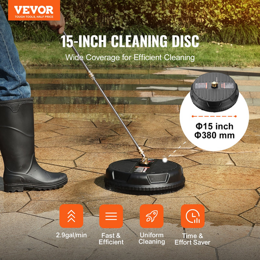 VEVOR Universal 15" Pressure Washer Surface Cleaner, Pressure Washer Attachment 4000 Max PSI, 1/4" Quick-Connect Connector Concrete Cleaner, Heavy Duty Power Washer for Floor Driveway, Patio,Sidewalk