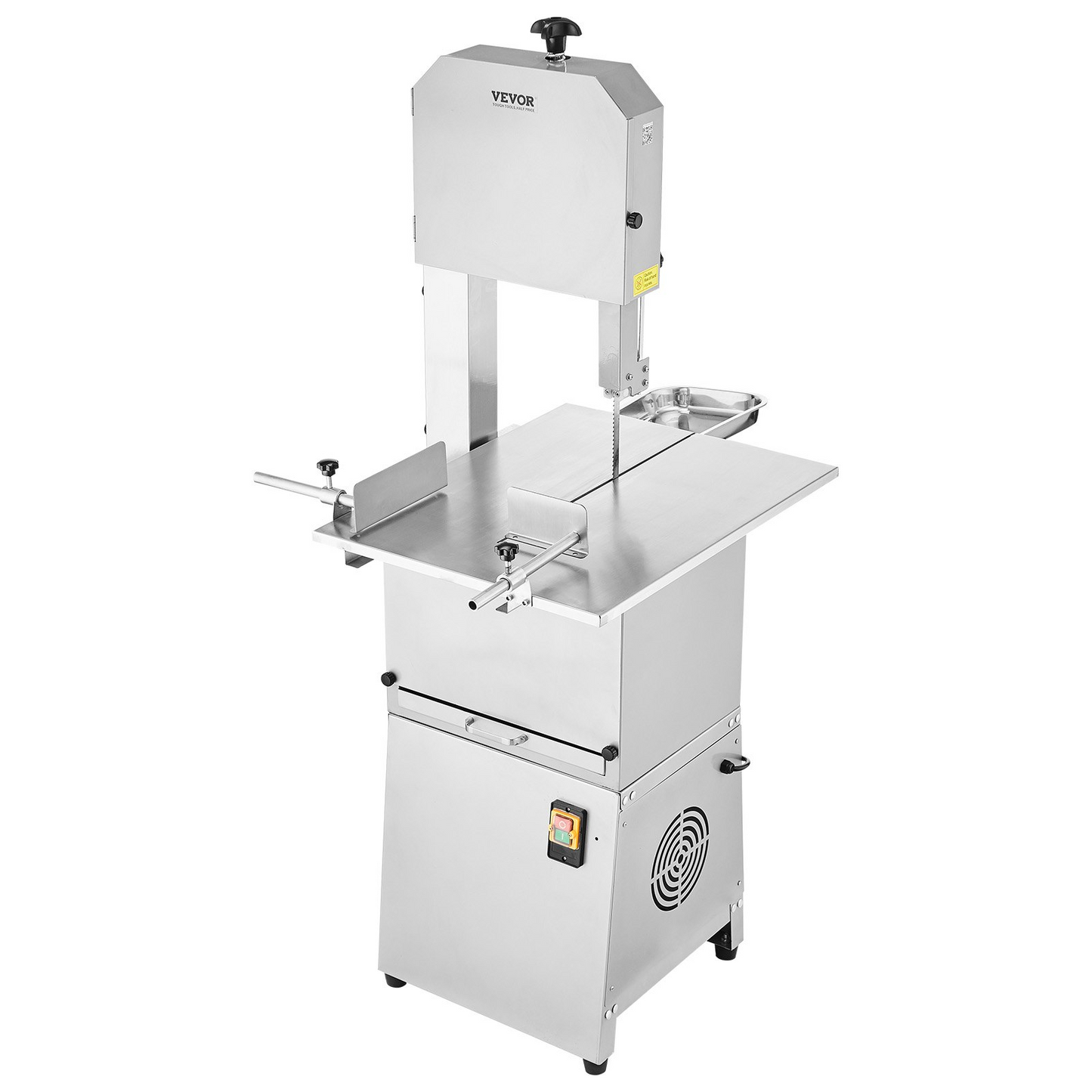 VEVOR Commercial Electric Meat Bandsaw, 850W Stainless Steel Vertical Bone Sawing Machine, Workbeach 23.6" x 18.3", 0.16-9.1 Inch Cutting Thickness, Frozen Meat Cutter with 2 Blades for Rib Pork Beef