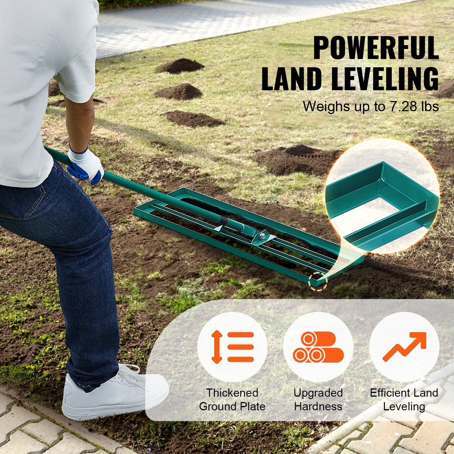 VEVOR Lawn Leveling Rake, 30"x10" Level Lawn Tool, Heavy-duty Lawn Leveler with 78" Steel Extended Handle, Yard Leveling Rake Suit for Garden, Golf Lawn, Farm