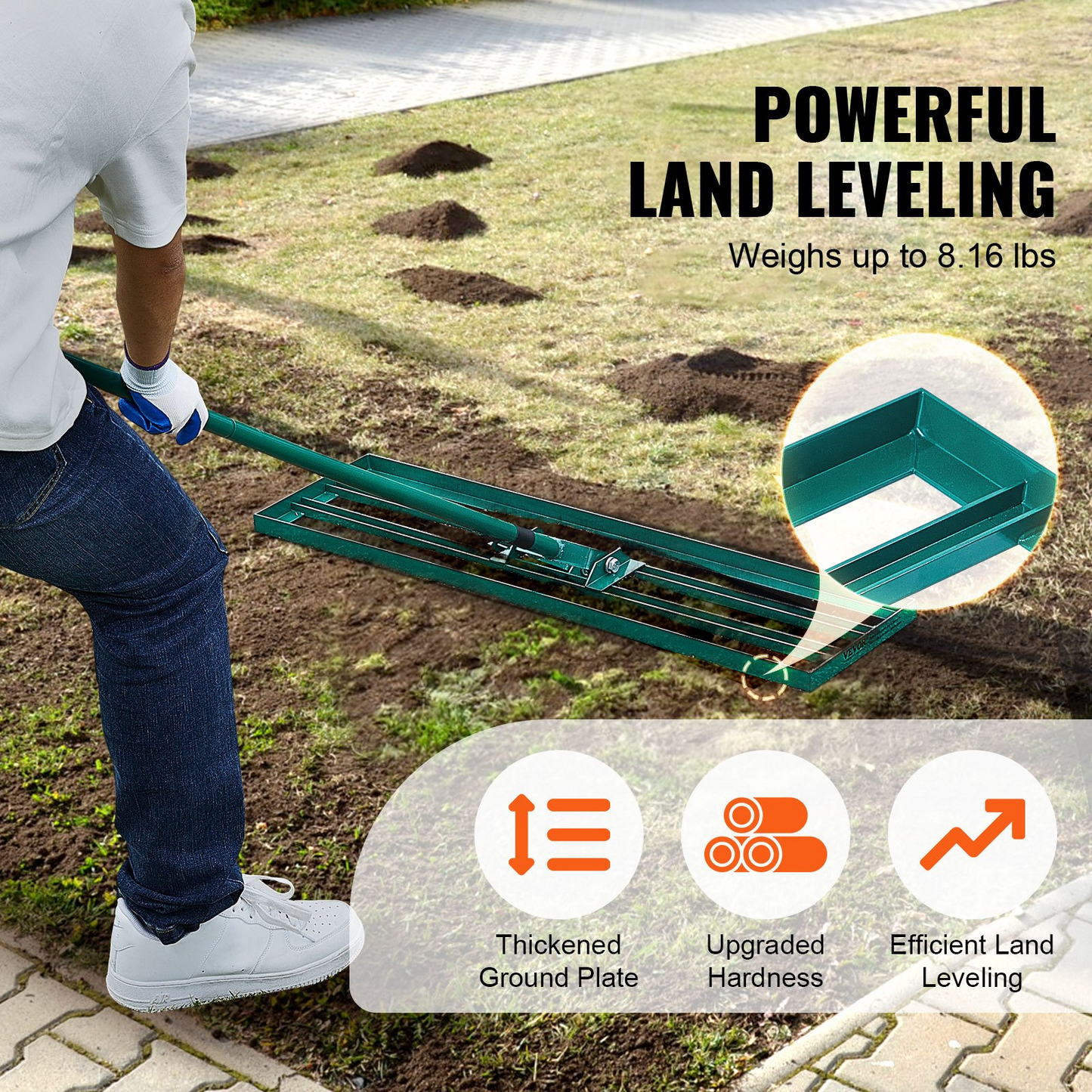 VEVOR Lawn Leveling Rake, 36"x10" Level Lawn Tool, Heavy-duty Lawn Leveler with 78" Steel Extended Handle, Yard Leveling Rake Suit for Garden, Golf Lawn, Farm