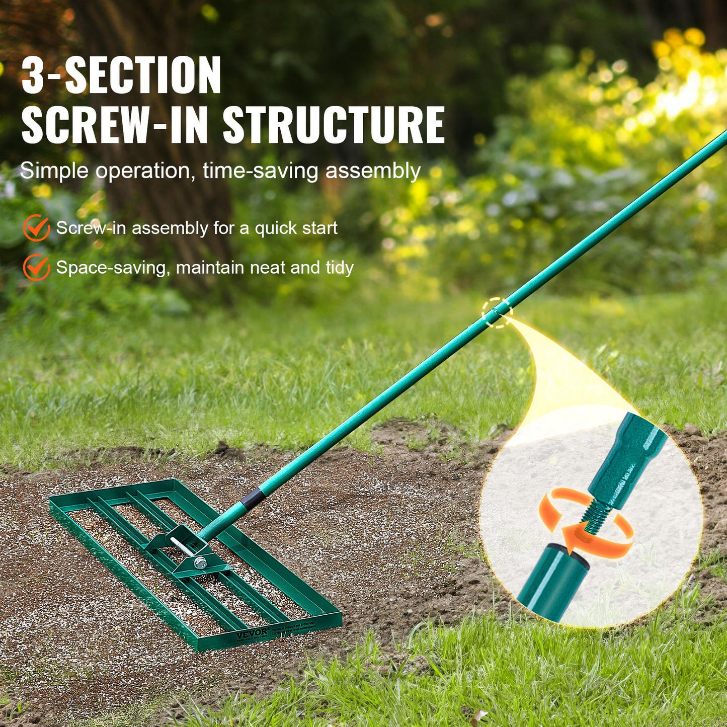 VEVOR Lawn Leveling Rake, 36"x10" Level Lawn Tool, Heavy-duty Lawn Leveler with 78" Steel Extended Handle, Yard Leveling Rake Suit for Garden, Golf Lawn, Farm