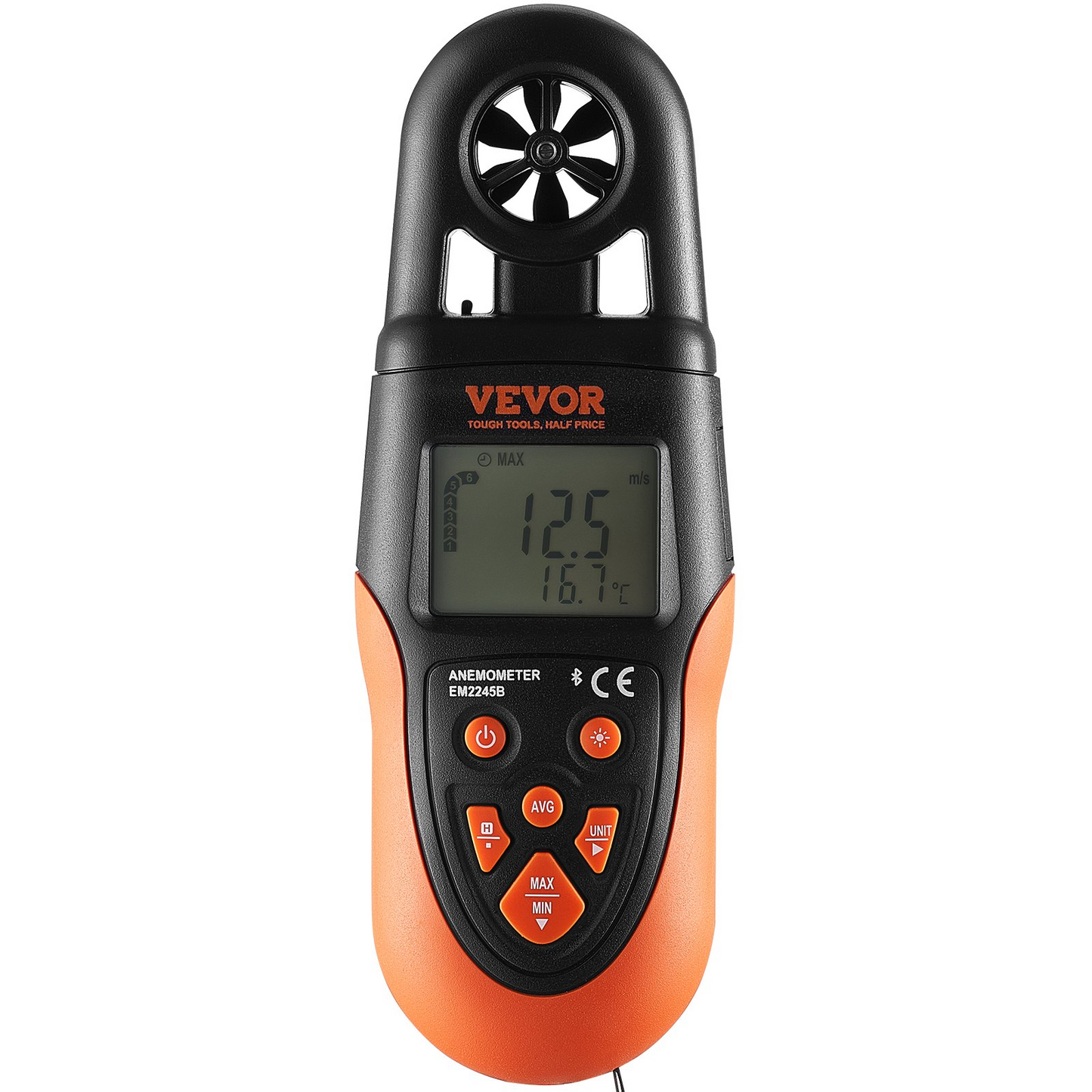 VEVOR Bluetooth Handheld Anemometer, 14℉-140℉, Digital Wind Speed Meter Gauge with LED Backlight Screen, Measures Wind Velocity Wind Temperature Air Flow Wind Chill, for Surfing Drone Flying HVAC