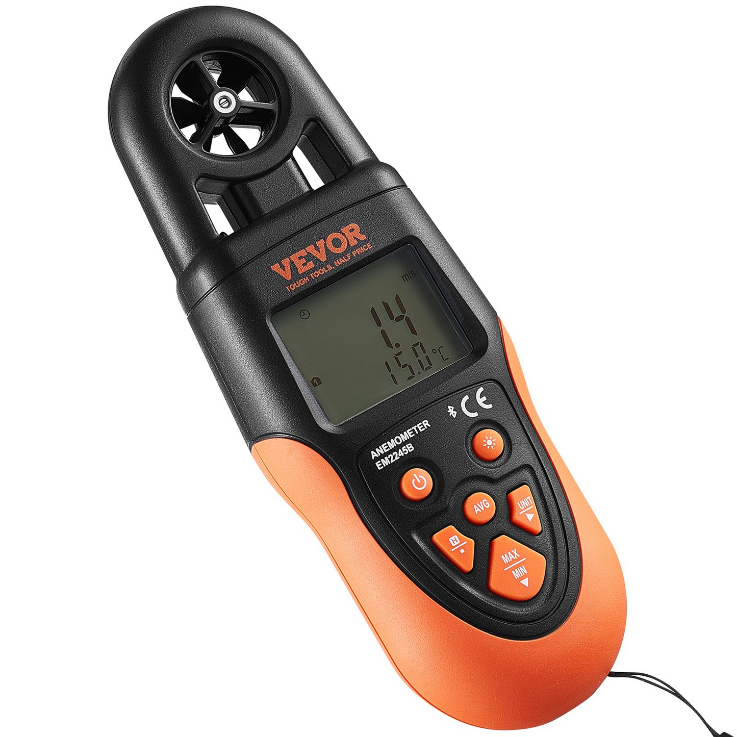 VEVOR Bluetooth Handheld Anemometer, 14℉-140℉, Digital Wind Speed Meter Gauge with LED Backlight Screen, Measures Wind Velocity Wind Temperature Air Flow Wind Chill, for Surfing Drone Flying HVAC