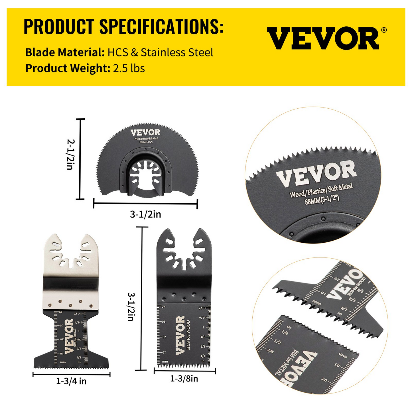 VEVOR 50 PCS Oscillating Saw Blades, Quick Release Multitool Blades Kit, HCS Tool Blades for Wood Plastic Metal Nails Bolts, Compatible with Dewalt Dremel Fein Worx Bosch Makita Milwaukee