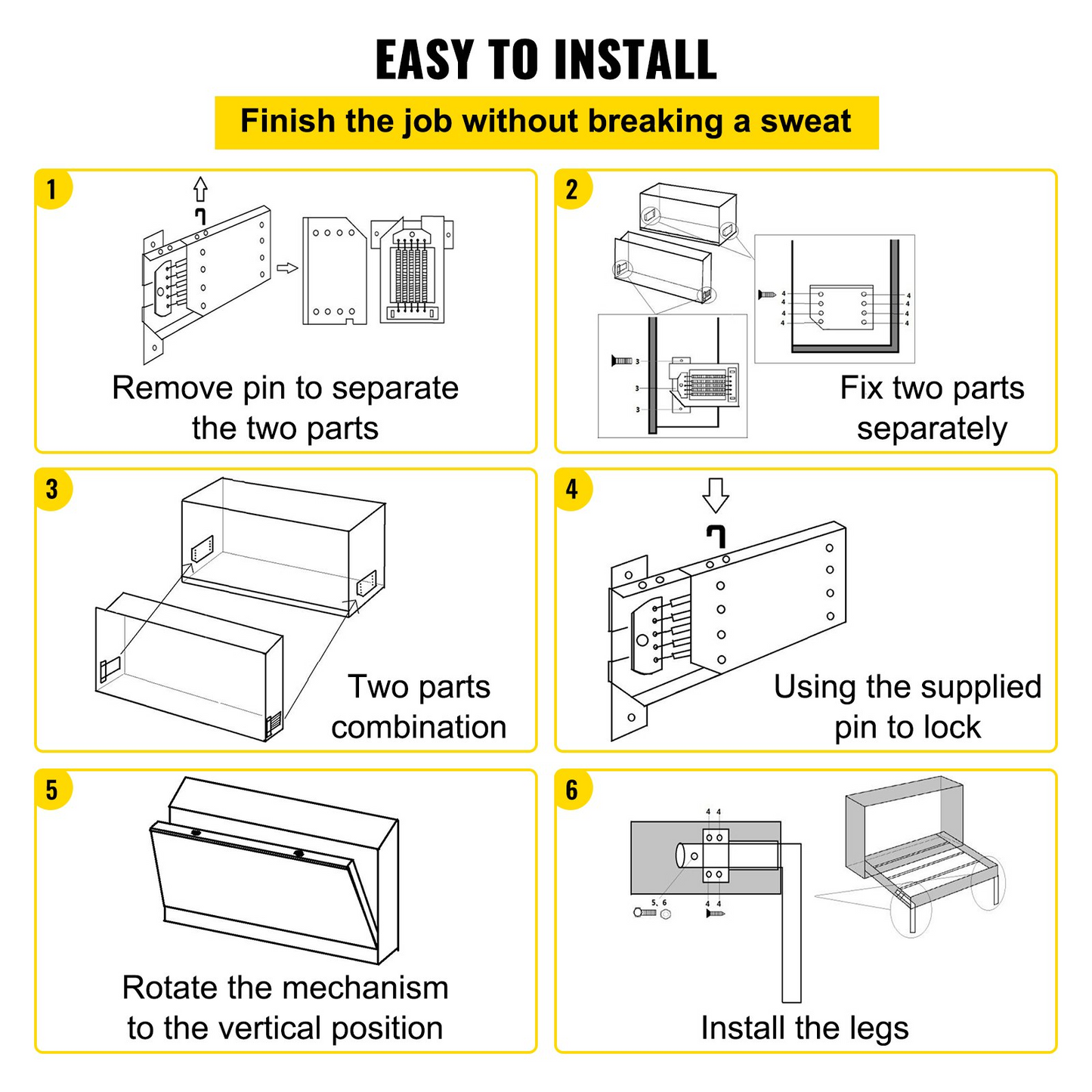 VEVOR Murphy Mounting Wall Springs Mechanism Heavy Duty Support Hardware DIY Kit for Queen Twin Size Bed (Horizontal), White