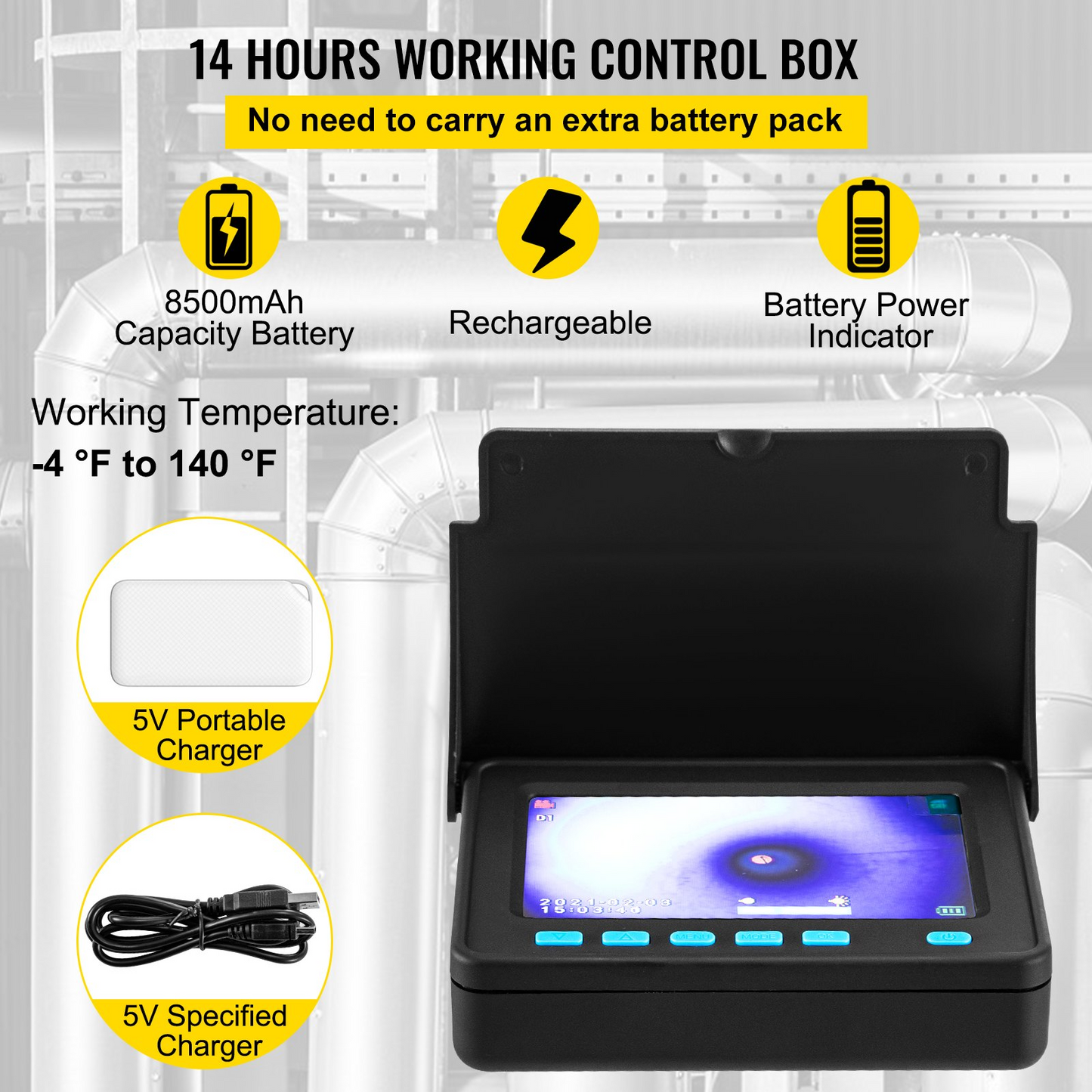 VEVOR Sewer Camera, 65.6FT 4.3" Screen, Pipeline Inspection Camera w/DVR Function & Snake Cable, Waterproof IP68 Borescope with LED Lights, Industrial Endoscope for Home Wall Duct Drain Pipe Plumbing